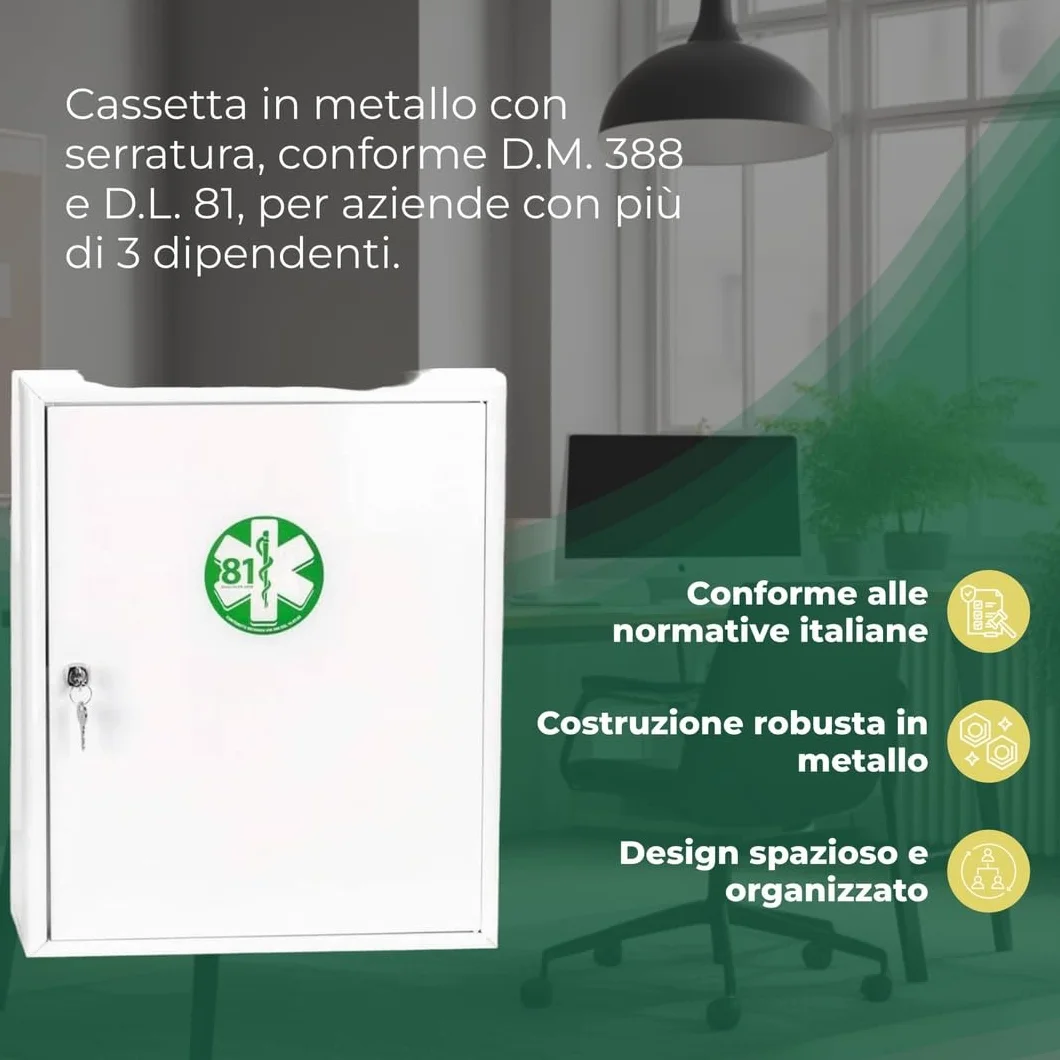 REMEDIA ONE Cassetta Pronto Soccorso Aziende piu 3 Dipendenti Kit Pronto Soccorso Conforme D.M.388 e D.L.81 Armadietto Completo