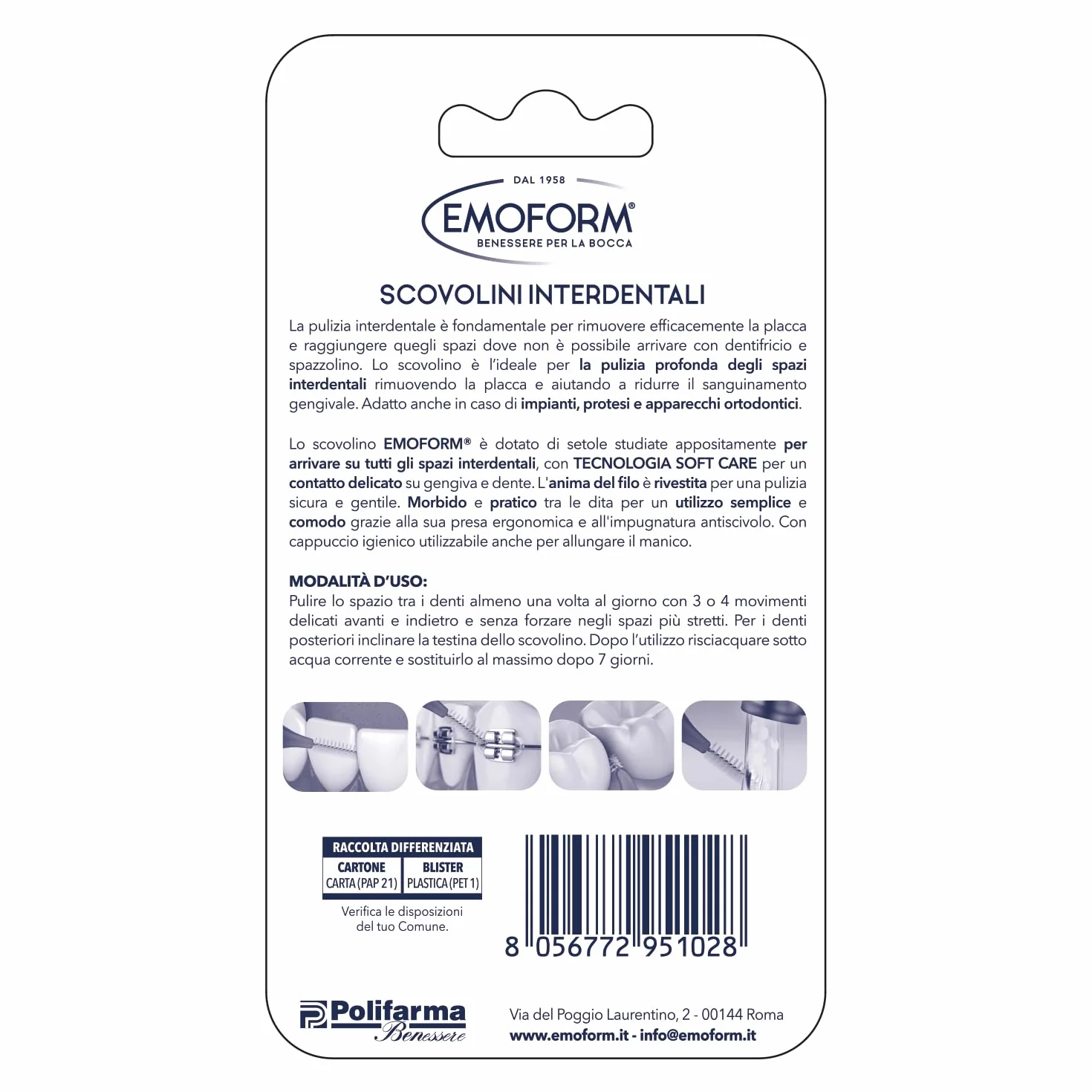 Emoform Scovolino Interdentale 6 Pz. SoftCare Setole Morbide Impugnatura Antiscivolo