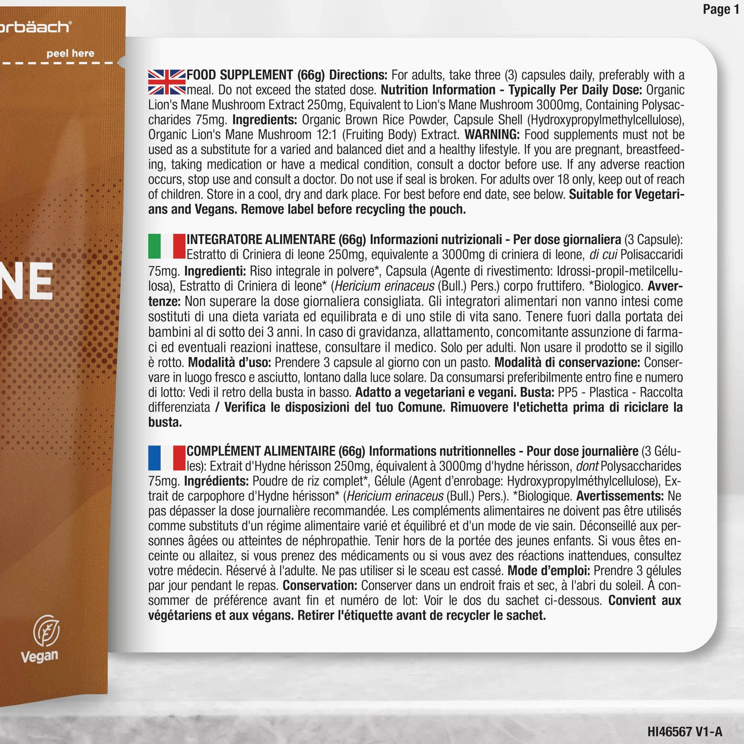 Lions Mane Bio 3000 mg | 120 Capsule Vegane | Hericium Erinaceus | Criniera di Leone Fungo Integratore | Estratto di Funghi ad Alto Dosaggio | Mushroom Supplement | Horbaach