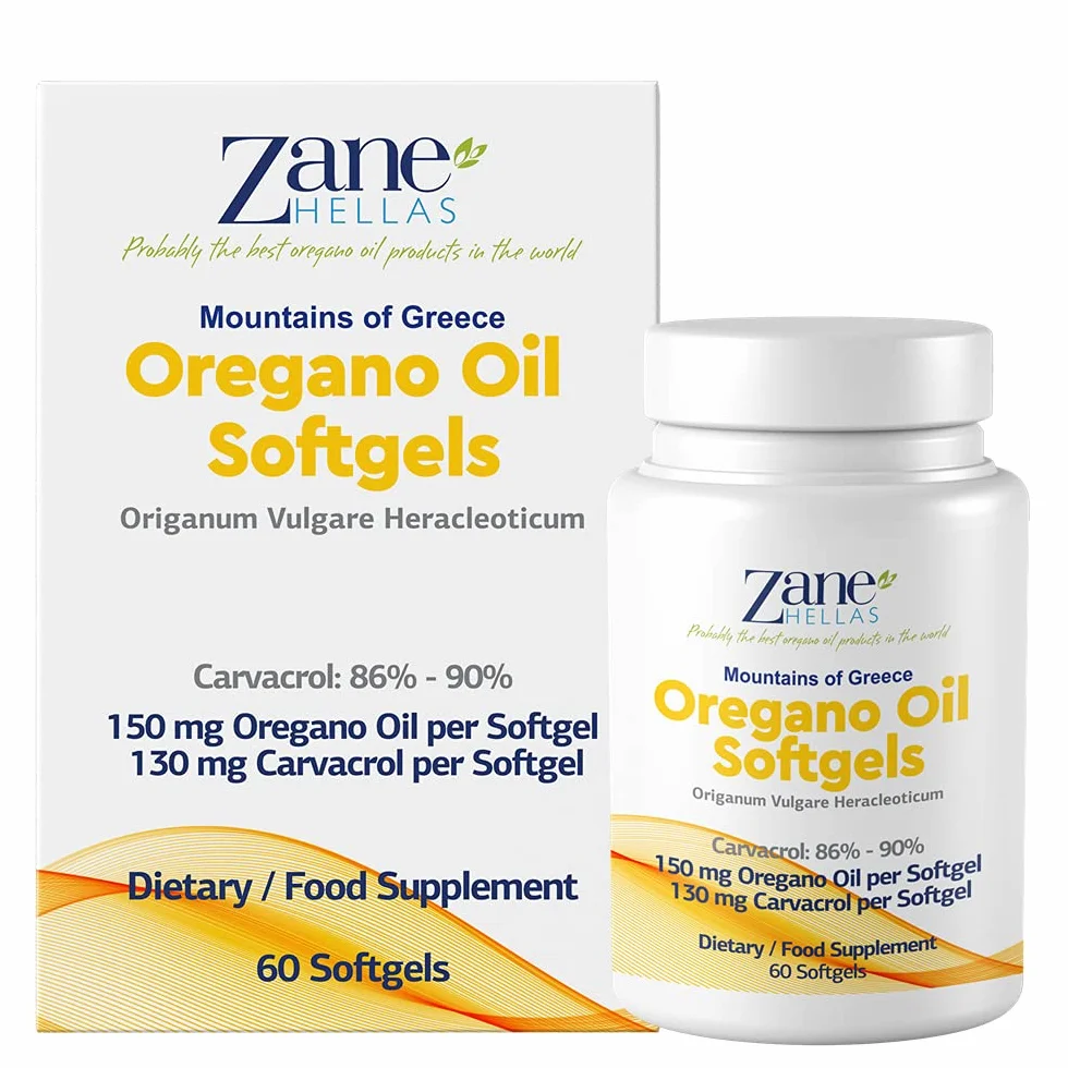 Zane Hellas Oregano Oil Softgels 30% Greek Essential Oil 130 mg Carvacrol 2-Pack