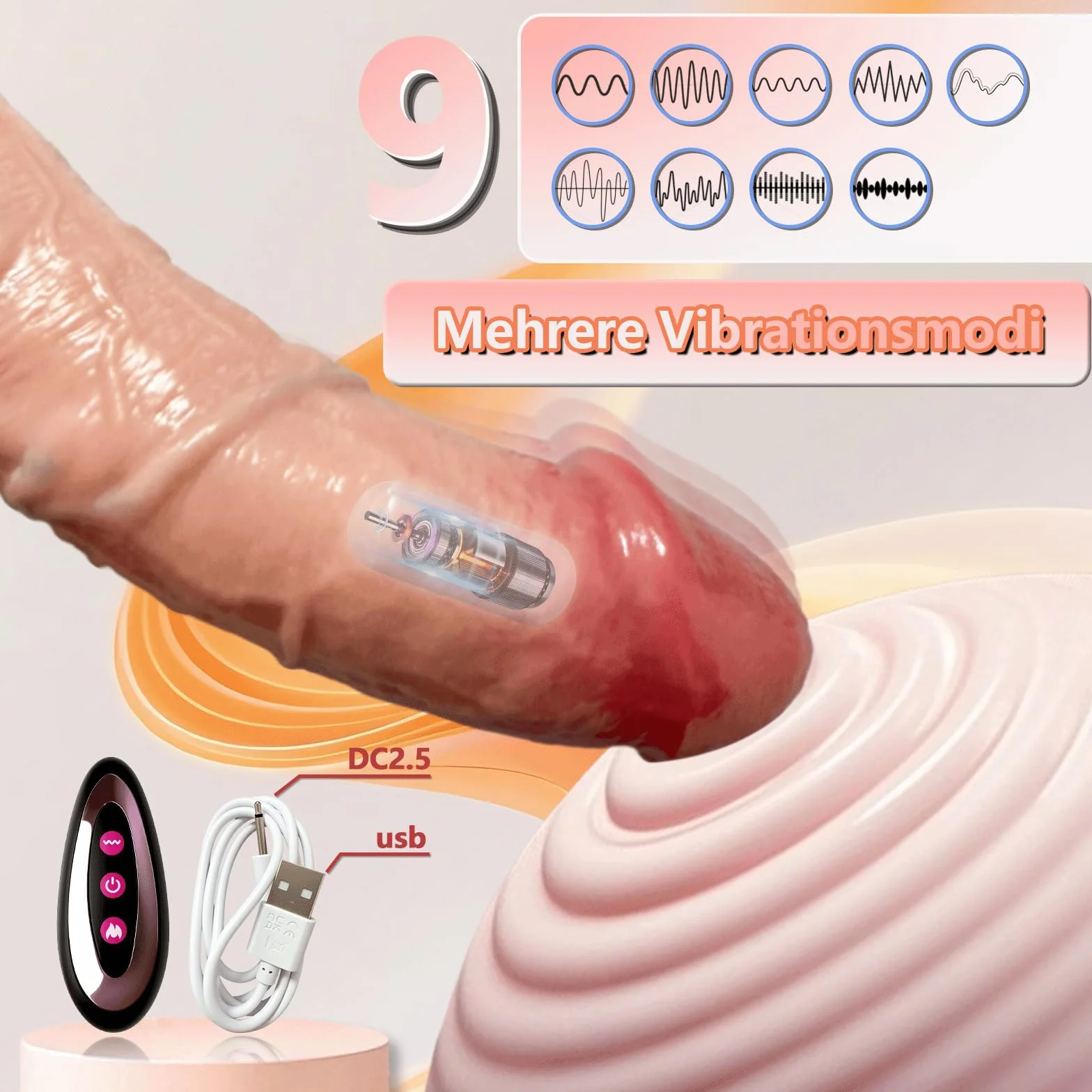 Guaina Pene Vibratore Sex Toy Guaina Fallica Prolunga Pene Indossabile Ritardare Silicone Manicotto Anello per Testicoli Guaine Sessuali per Uomini Coppia 9 Modalità di Vibrazione Dildo, Color Carne