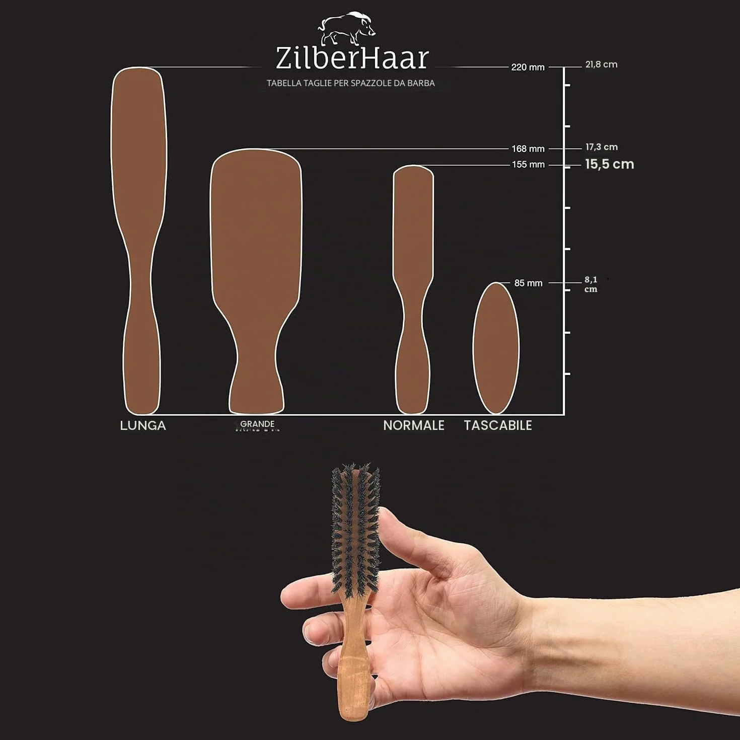 ZilberHaar - spazzola da barba (setole morbide), in setole di cinghiale e legno di pero al 100%, adatto a tutti gli oli e balsami per barba, prodotto realizzato in Germania