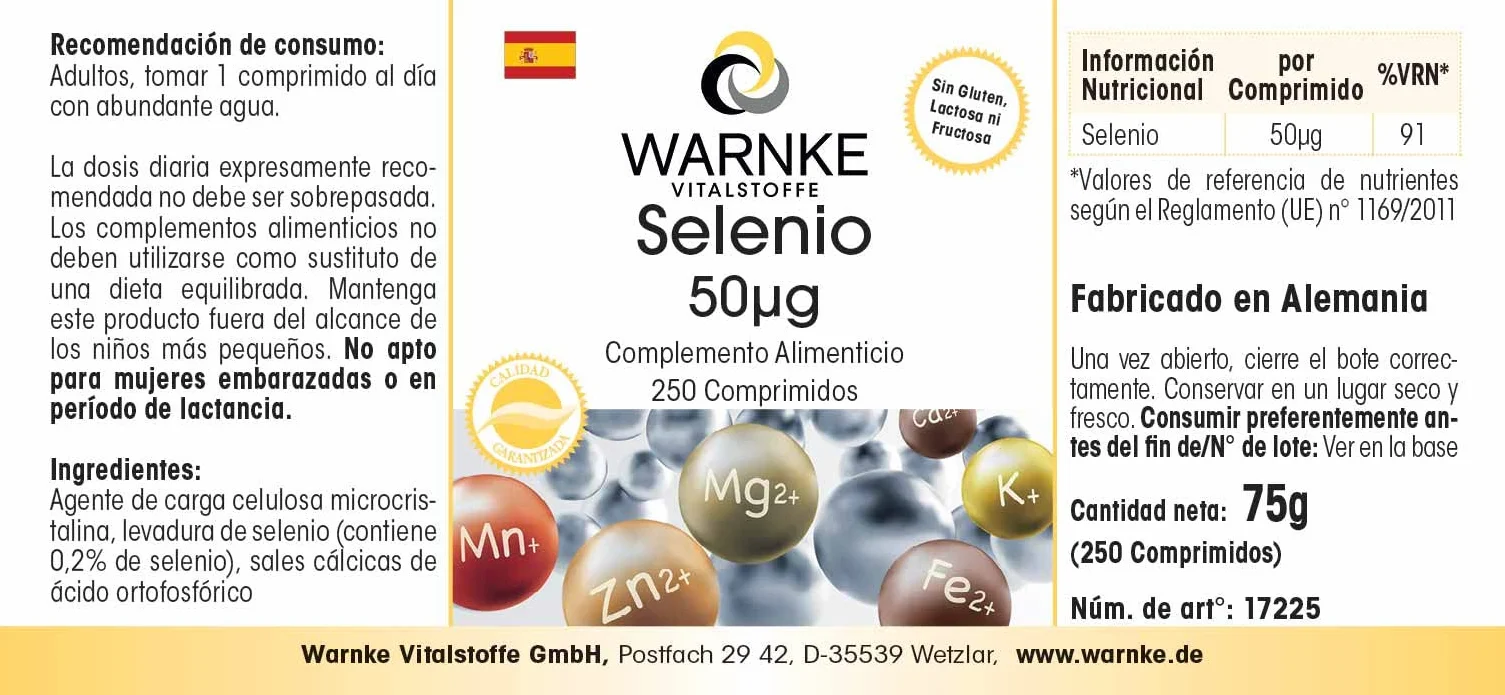 Selenio 50 mcg - 250 compresse - Antiossidante | Warnke Vitalstoffe - Qualità da farmacia tedesca