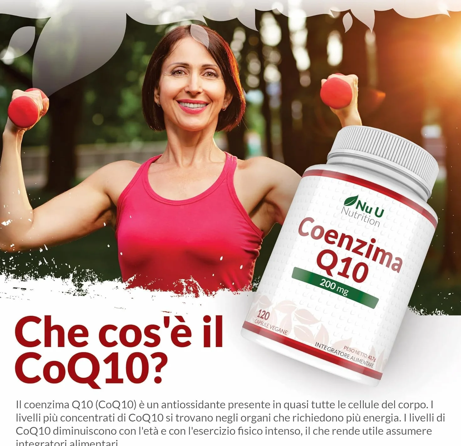 Coenzima Q10 200mg - 120 Capsule Vegane - 2 Mesi di Durata - 100mg di CoQ10 per Capsula - 100% Ubiquinone Puro Fermentato Naturalmente - Prodotto in Europa - Nu U Nutrition