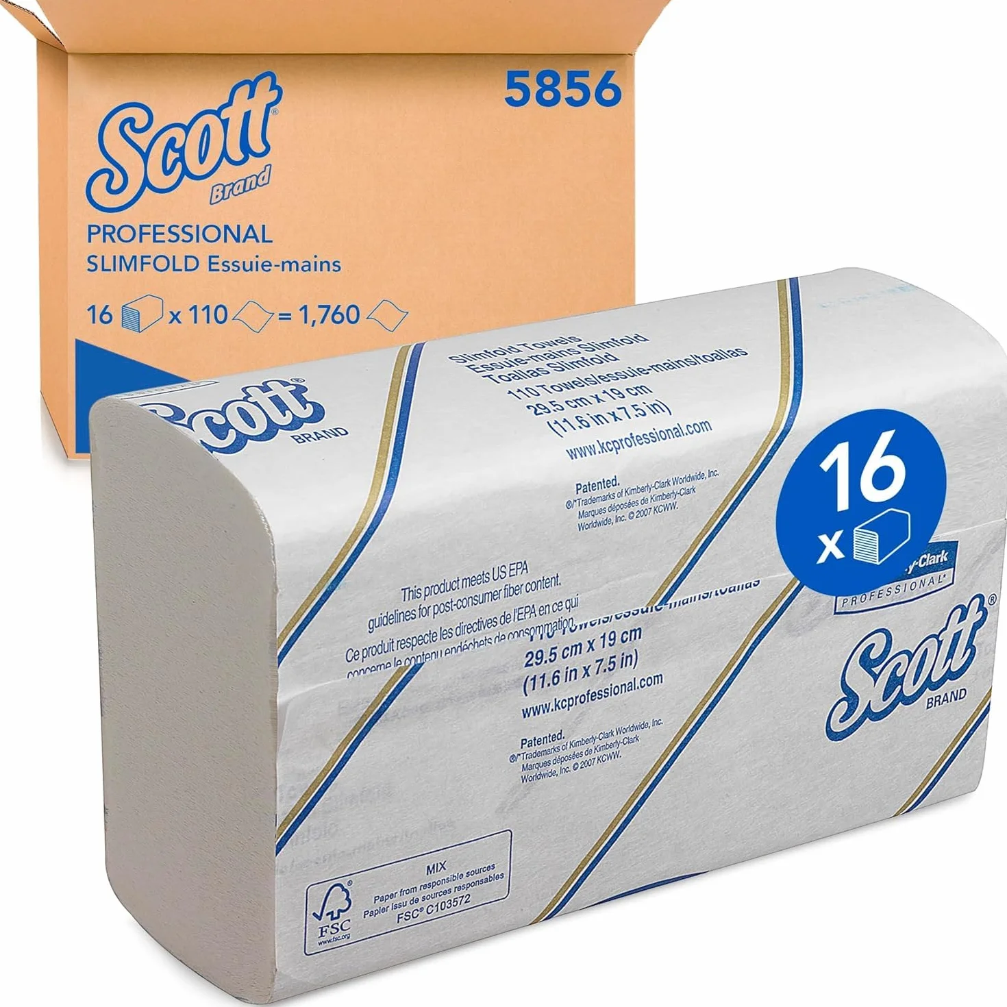 Scott Slimfold Asciugamani Intercalati 1 Velo, Tecnologia Airflex, 16x110 Fogli (1760 Totali)