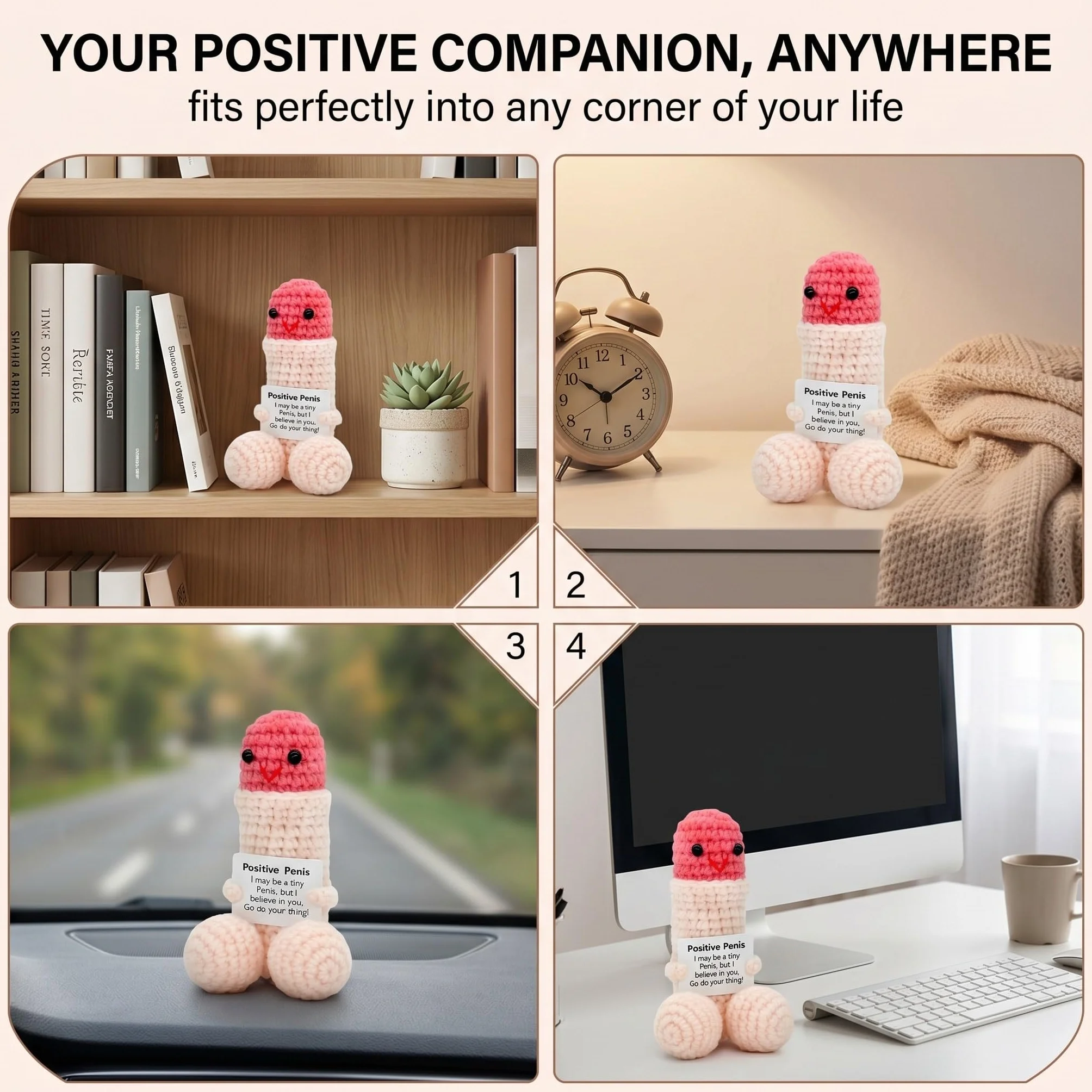 1 Pezzi Pocket Hug Penis, Bambola Del Pene Portafortuna, Mini Simpatico Pene All'Uncinetto, Patate Positive, Regalo Divertente Per Uomini, Piccolo Regalo Per Uomini E Donne(Rosa)