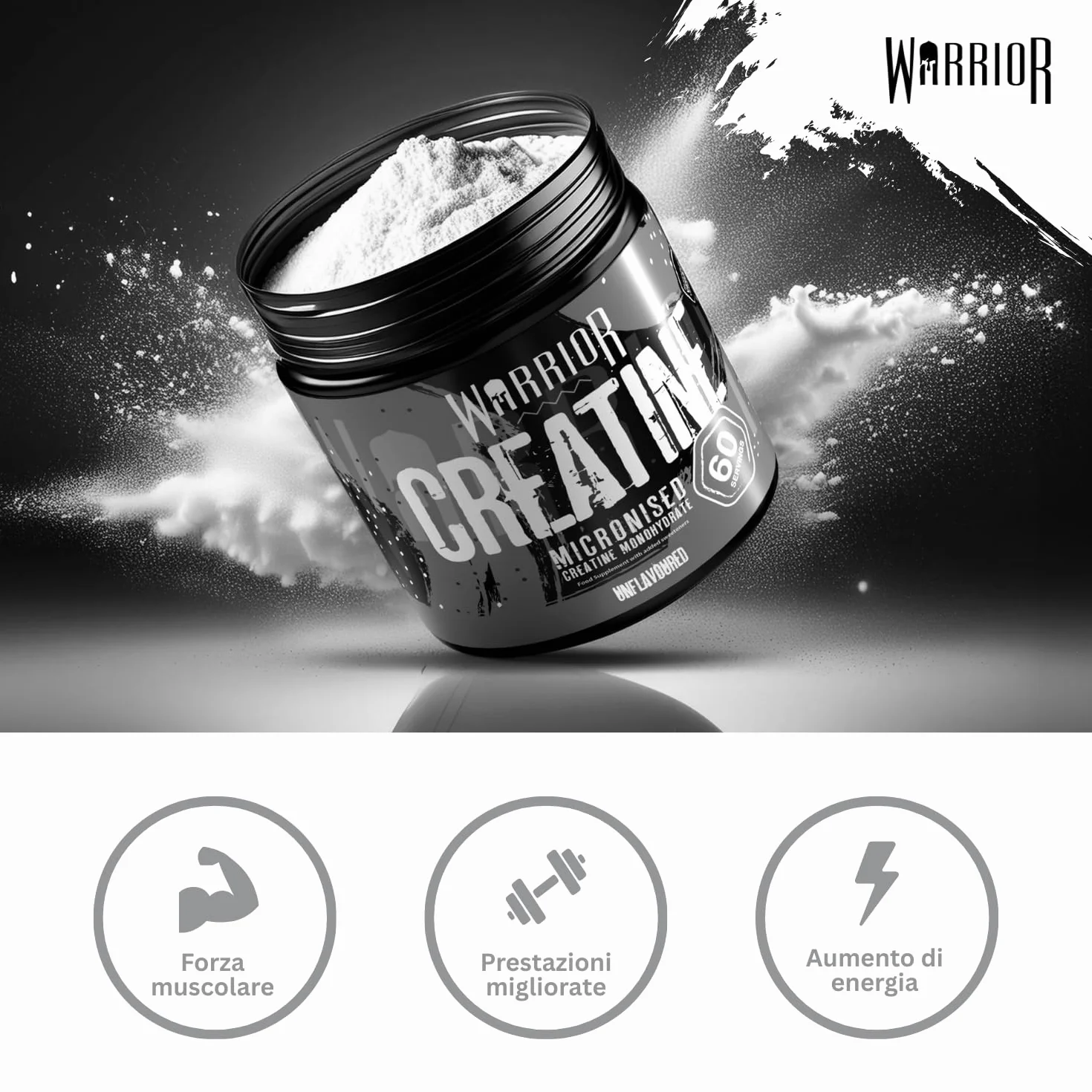 Warrior Creatina Monoidrata in Polvere 300 g Creapure Micronizzata per Massa Muscolare e Forza