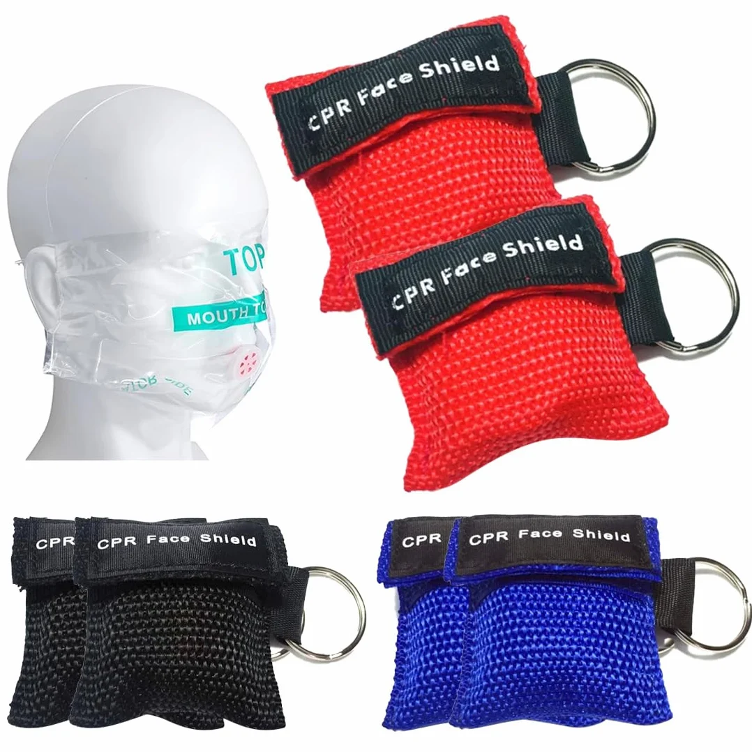 Pocket Mask 6 Mascherine CPR E Protezione Viso Emergenza Valvola Unidirezionale 5x5,5cm Rosso Blu Nero