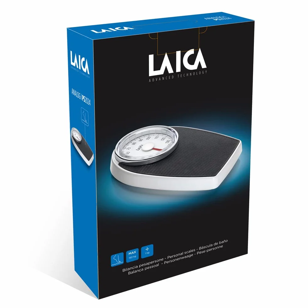 LAICA Bilancia Pesapersone Meccanica 150 kg Tapetto Antiscivolo Quadrante Analogico Bianco/Nero
