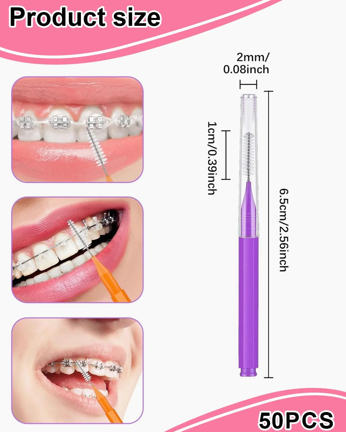 Scovolini Interdentali 50 Pezzi, Scovolino per Pulizia Denti con Coperchio, Pulire Spazi Stretti Tra Denti, Strumenti Pulizia Denti, 5 Colori