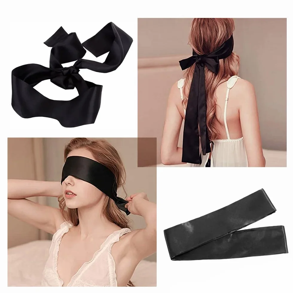 LATRAT 2 Pezzi Raso Benda per Occhi, Maschera Sonno Morbido Elegante Nero