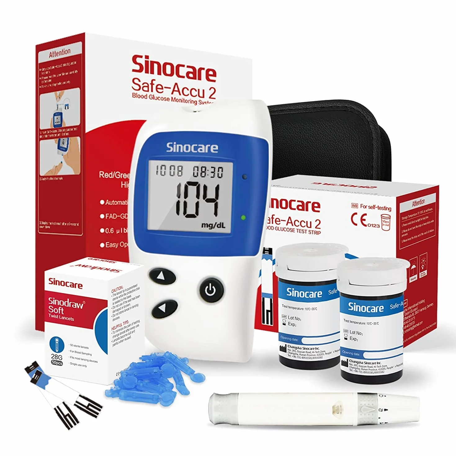 Sinocare Misuratore Glicemia Glucometro, 50 Strisce Reattive e 50 Lancette, Adatto per Diabete Tipo 1&2 e Gestazionale