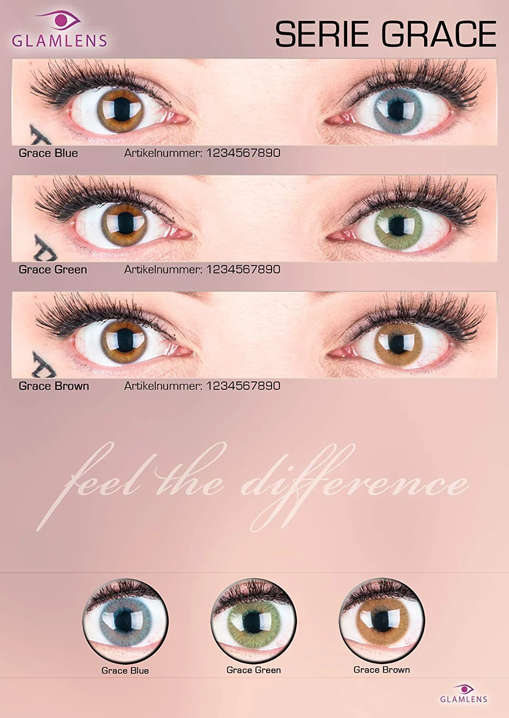 GLAMLENS Lenti a Contatto Colorate Marrone Chiaro Grace Brown Hazel - Mensili - 2 Pezzi - DIA 14.3 - Senza Correzione 0.00 Diottrie