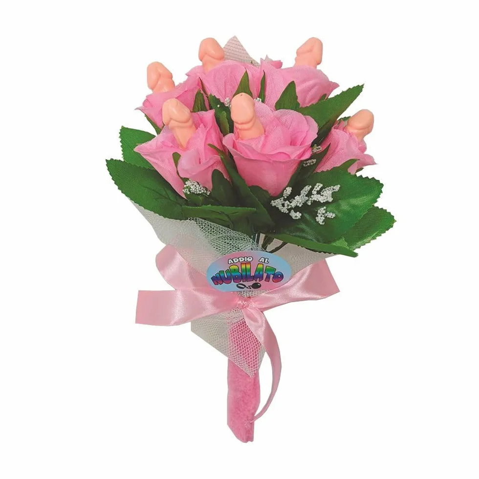 Bouquet di fiori rosa da sposa con piselli per la festa sexy di addio al nubilato gadget per adulti hot party 18+
