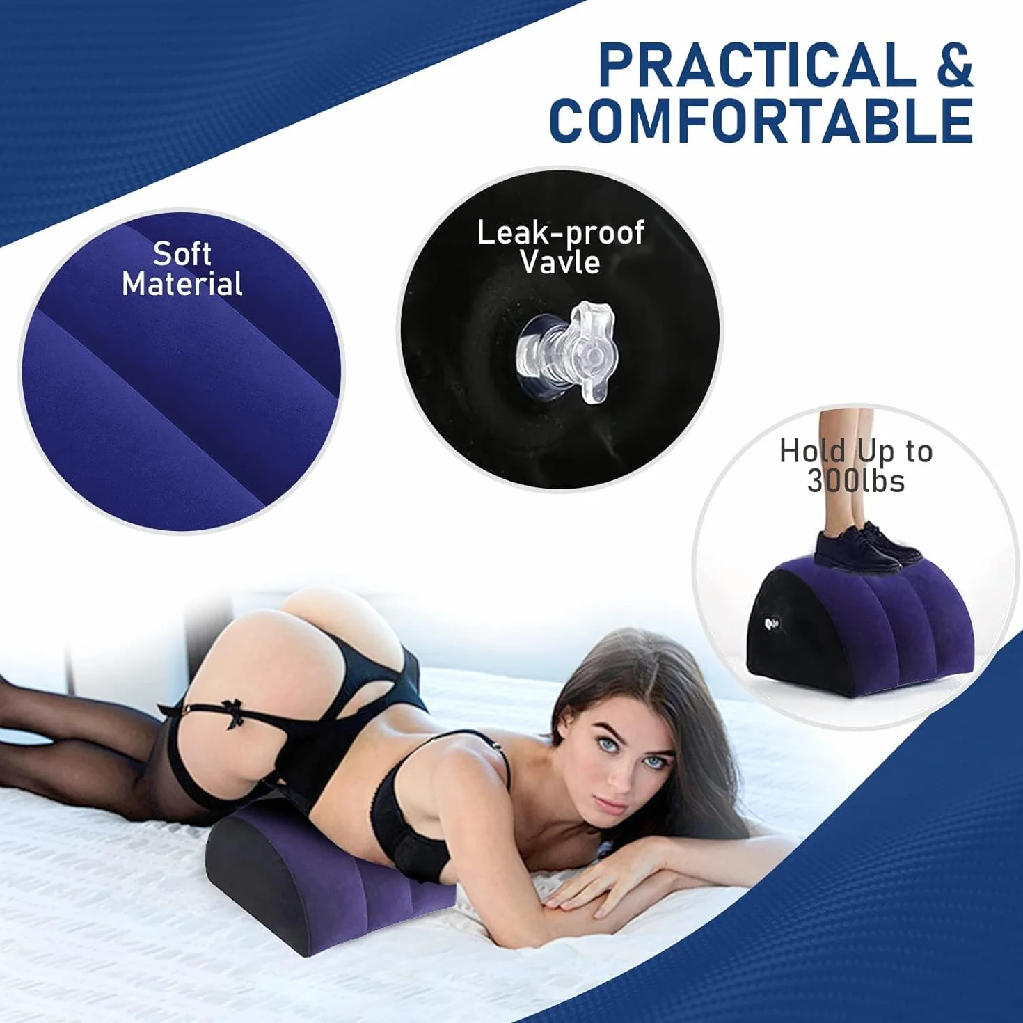 Cuscino gonfiabile da bondage con manette per piedi, blu, per coppie principianti