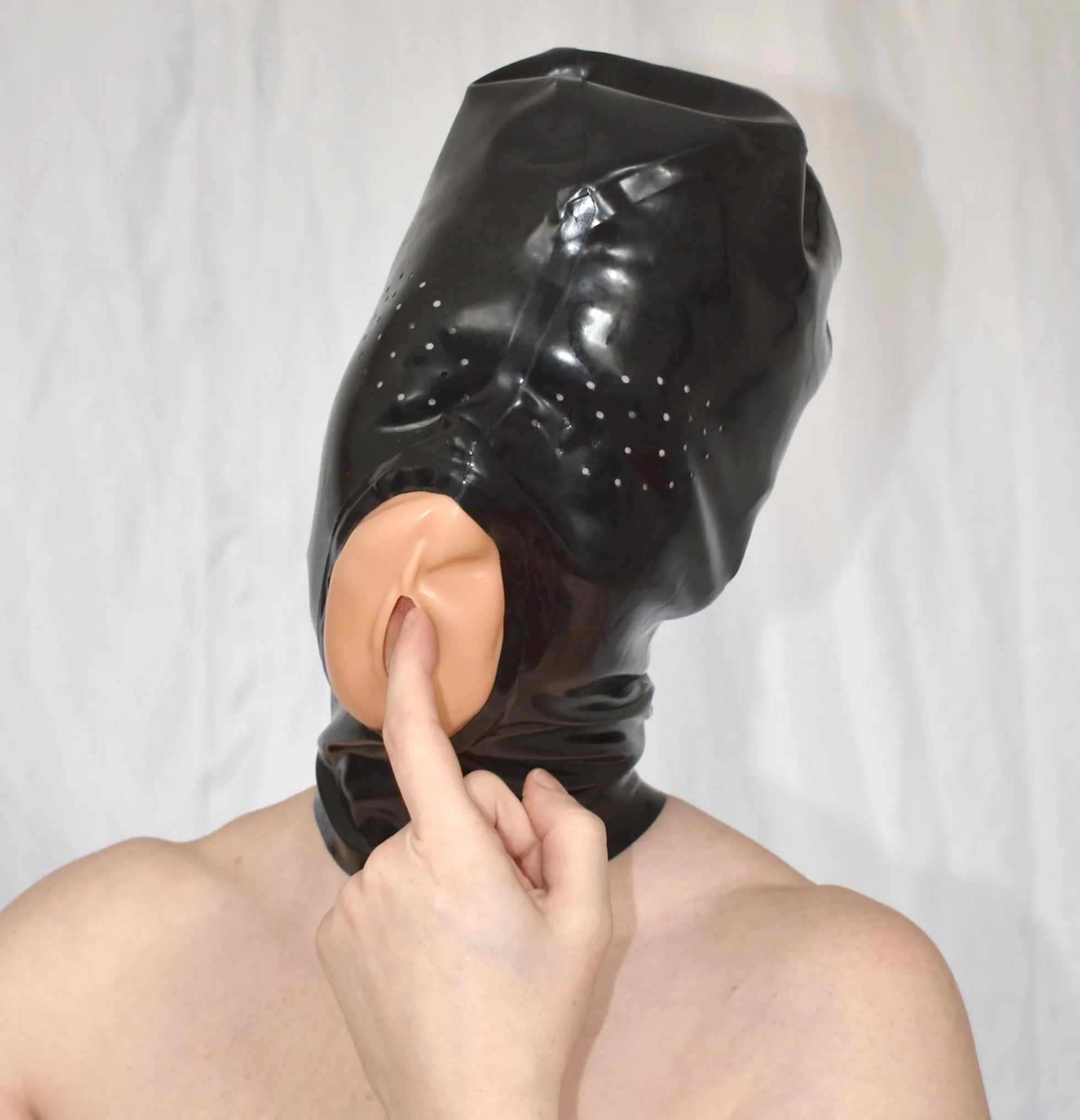 Maschera Feticista in Latex con Apertura Vaginale – Cappuccio Bondage BDSM per Roleplay