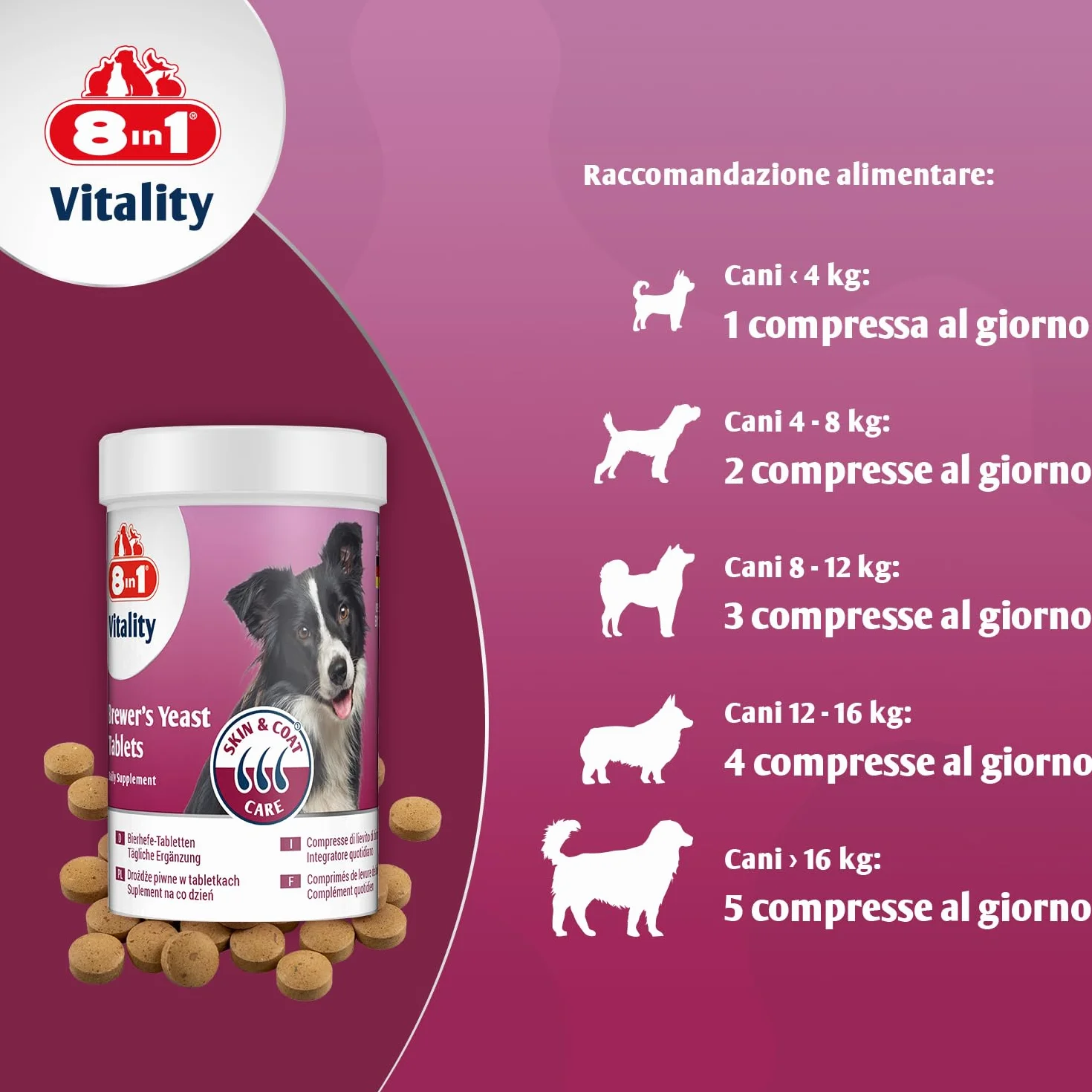 8in1 Compresse di Lievito di Birra per cani - Supporto per pelle e pelo, 1 lattina (260 compresse)