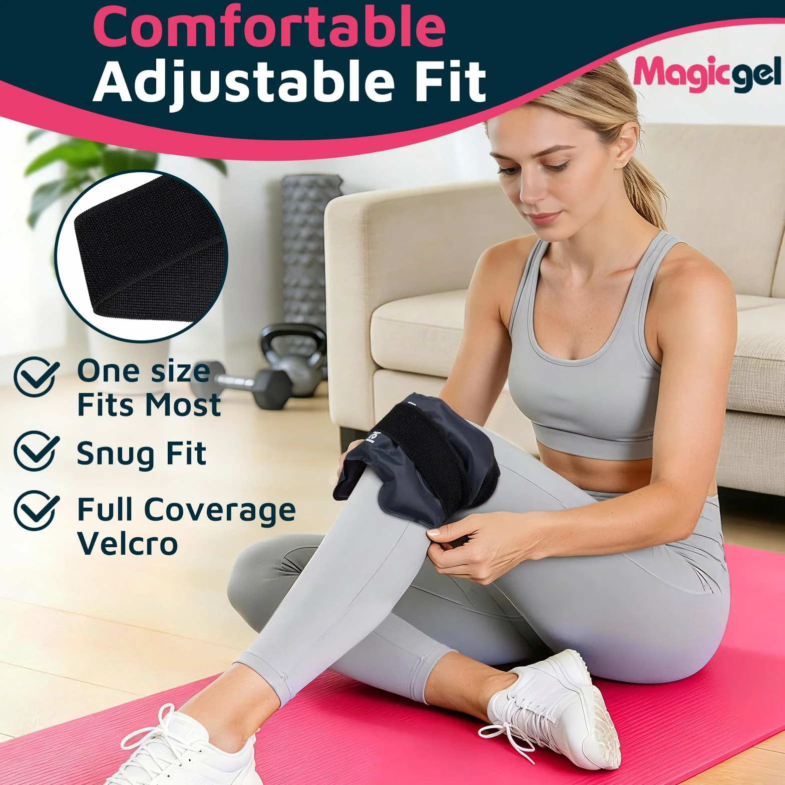 Magic Gel Cavigliera Ghiaccio per Gonfiore e Distorsioni, Impacco Gel Riutilizzabile Caldo/Freddo per Infortuni alla Caviglia e Tendinite d’Achille, Fascia Regolabile per Ginocchio, Gomito e Polso