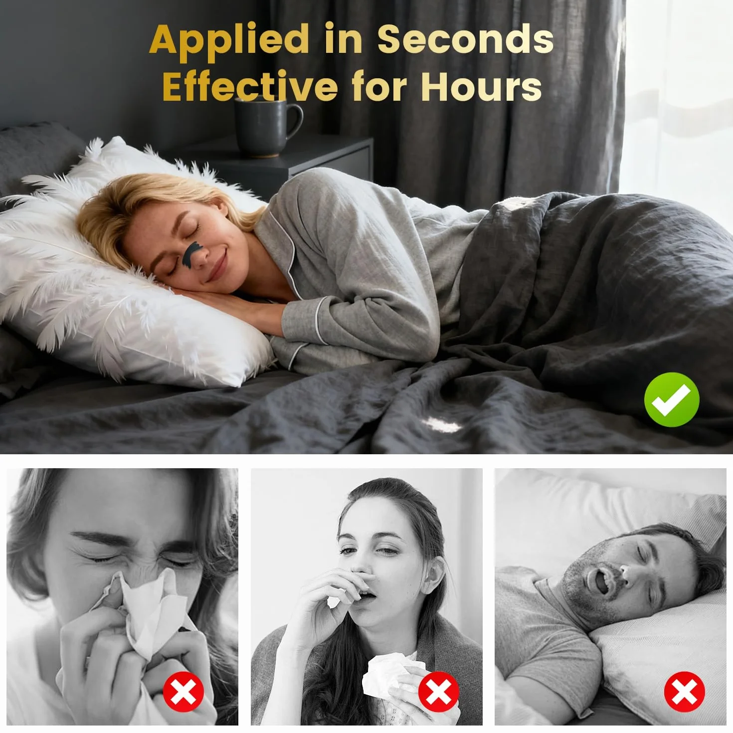 Cerotti Nasali Premium 120 Pezzi antirussamento, Nasal Strips, tenuta extra per sport e sonno, Alivia congestione nasale (Nero)