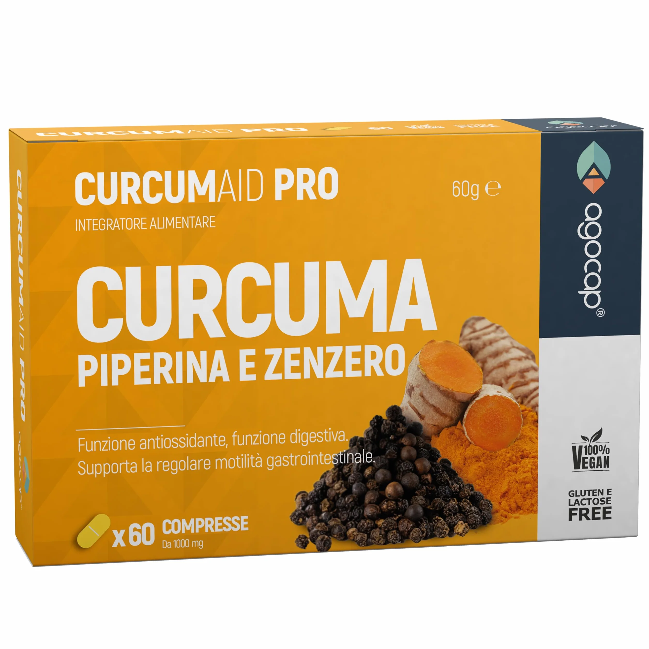 Curcuma e Piperina 60 compresse integratore curcumina zenzero vegano Made in Italy