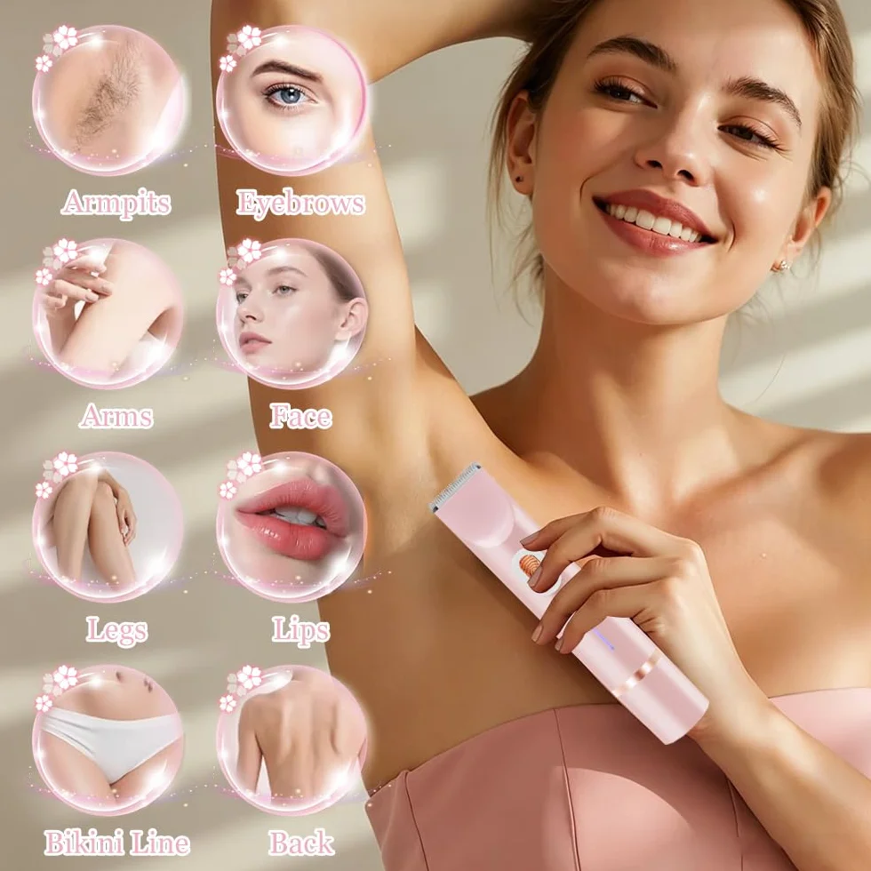 Rasoio elettrico da donna 2 in 1, Bikini Trimmer, impermeabile, utilizzabile sia a secco che bagnato, per gambe, braccia, ascelle e zona bikini (Rosa)