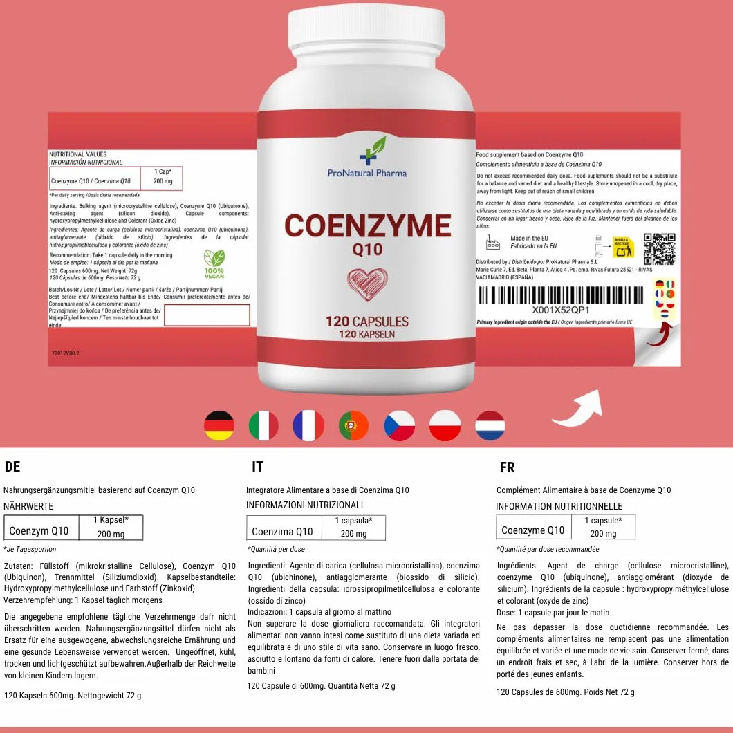 Coenzima Q10 200mg| 120 capsule vegane |Fornitura per 4 mesi | Energia e antietà – Dosi elevate