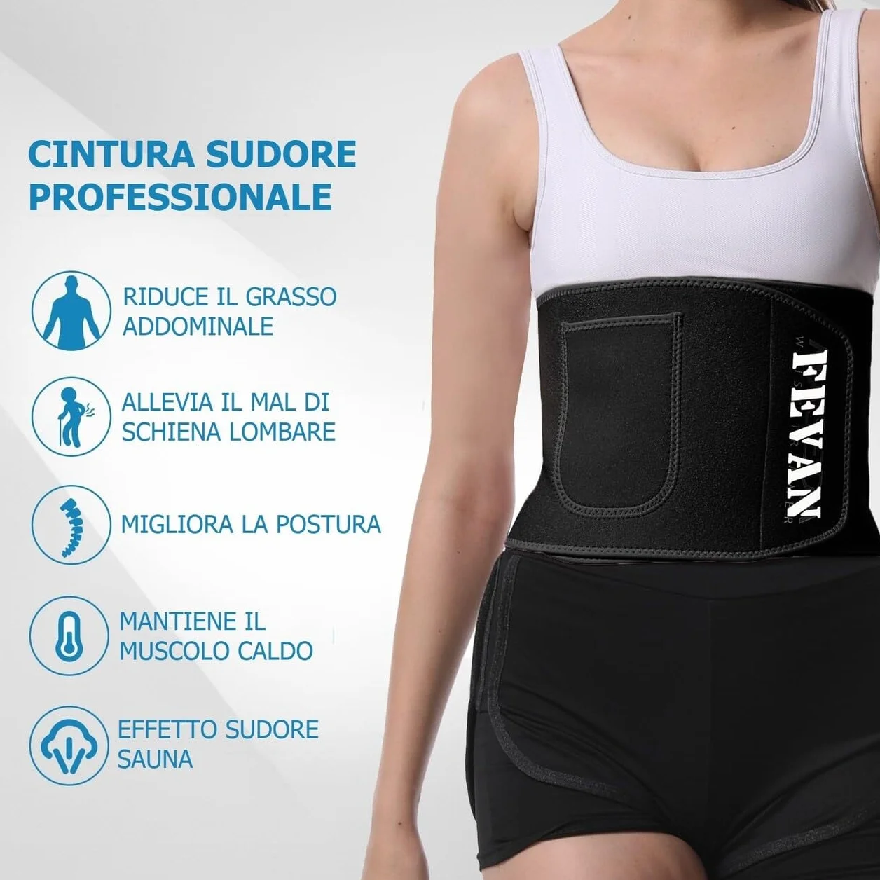 FEVAN Fascia Addominale Uomo e Donna in Neoporene - Fascia Uomo e Donna con Velcro Regolabile - Fascia Addominale - Pancera Uomo Nero (S/M-L/XL).
