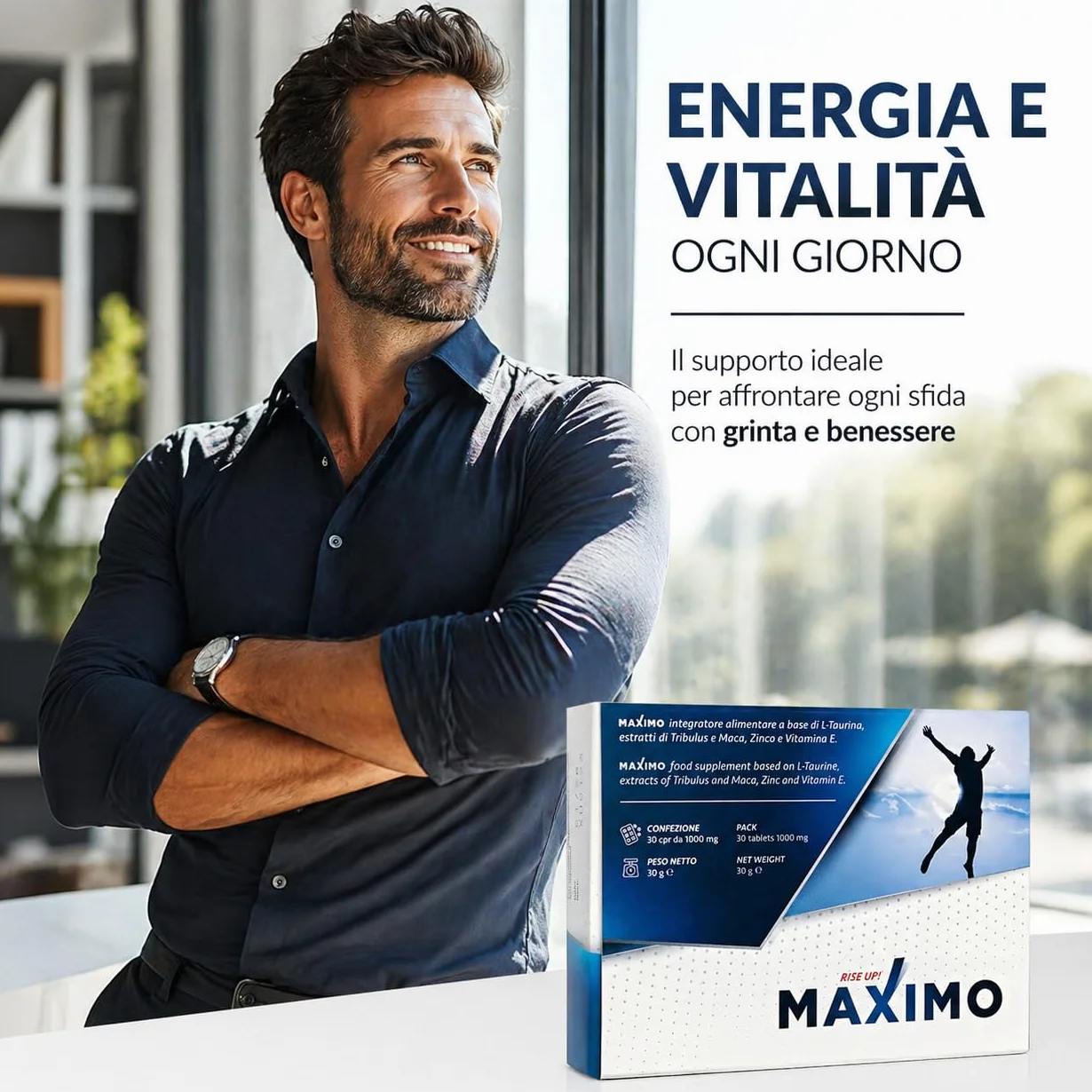 MAXIMO RiseUp Integratore Energia e Vitalità 30 Compresse Maca Taurina Zinco Vitamina E