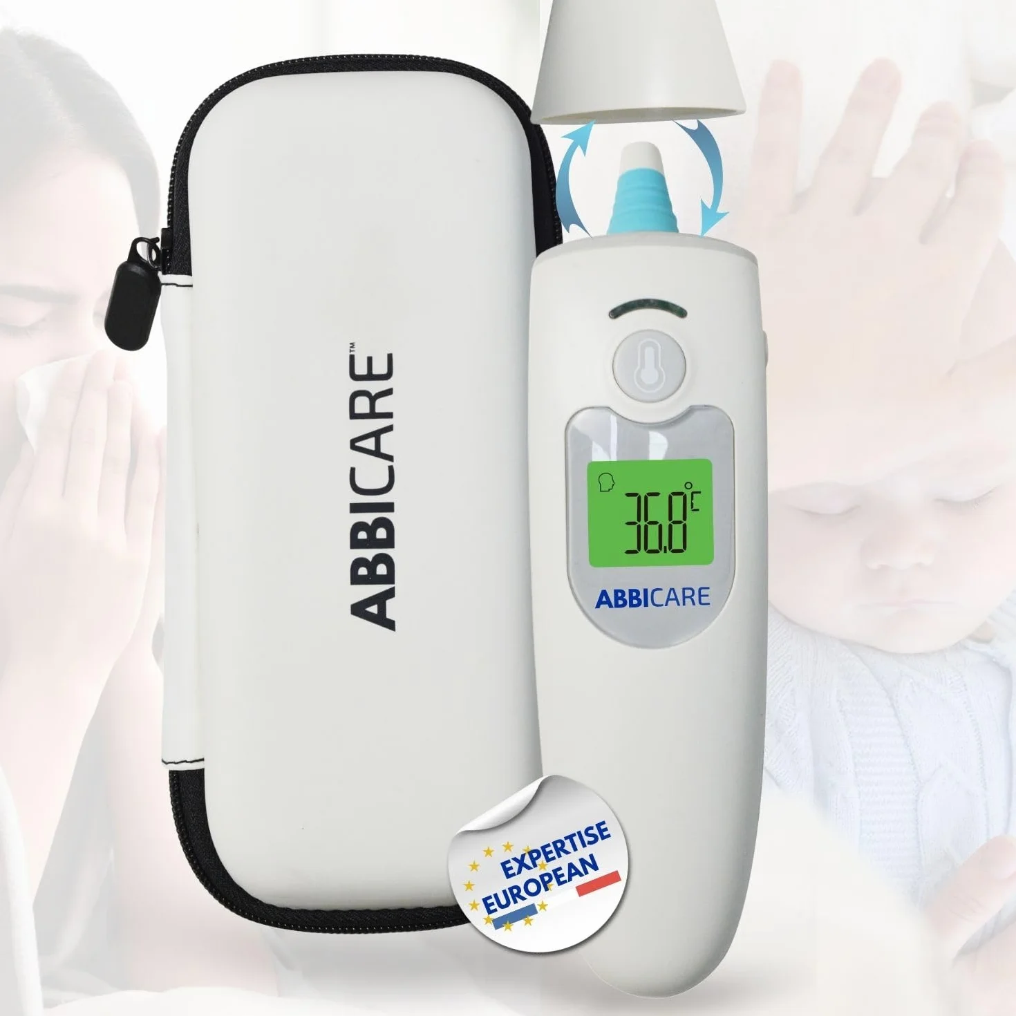 Termometro febbre digitale frontale e auricolare ABBICARE™ infrarossi neonato 1 secondo
