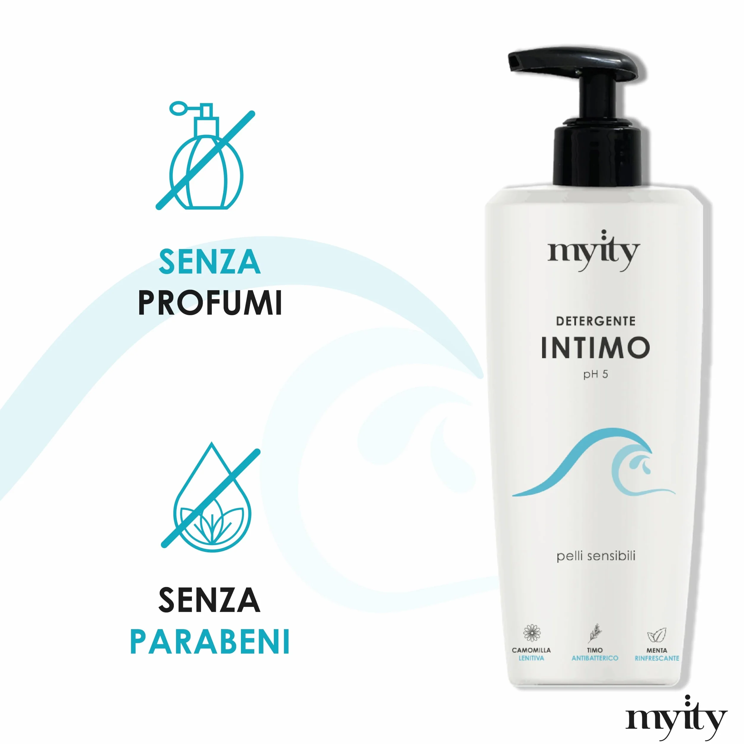 Detergente Intimo Myity pH 5 per Pelli Sensibili - Antibatterico, Rinfrescante, Senza Profumo, Vegano