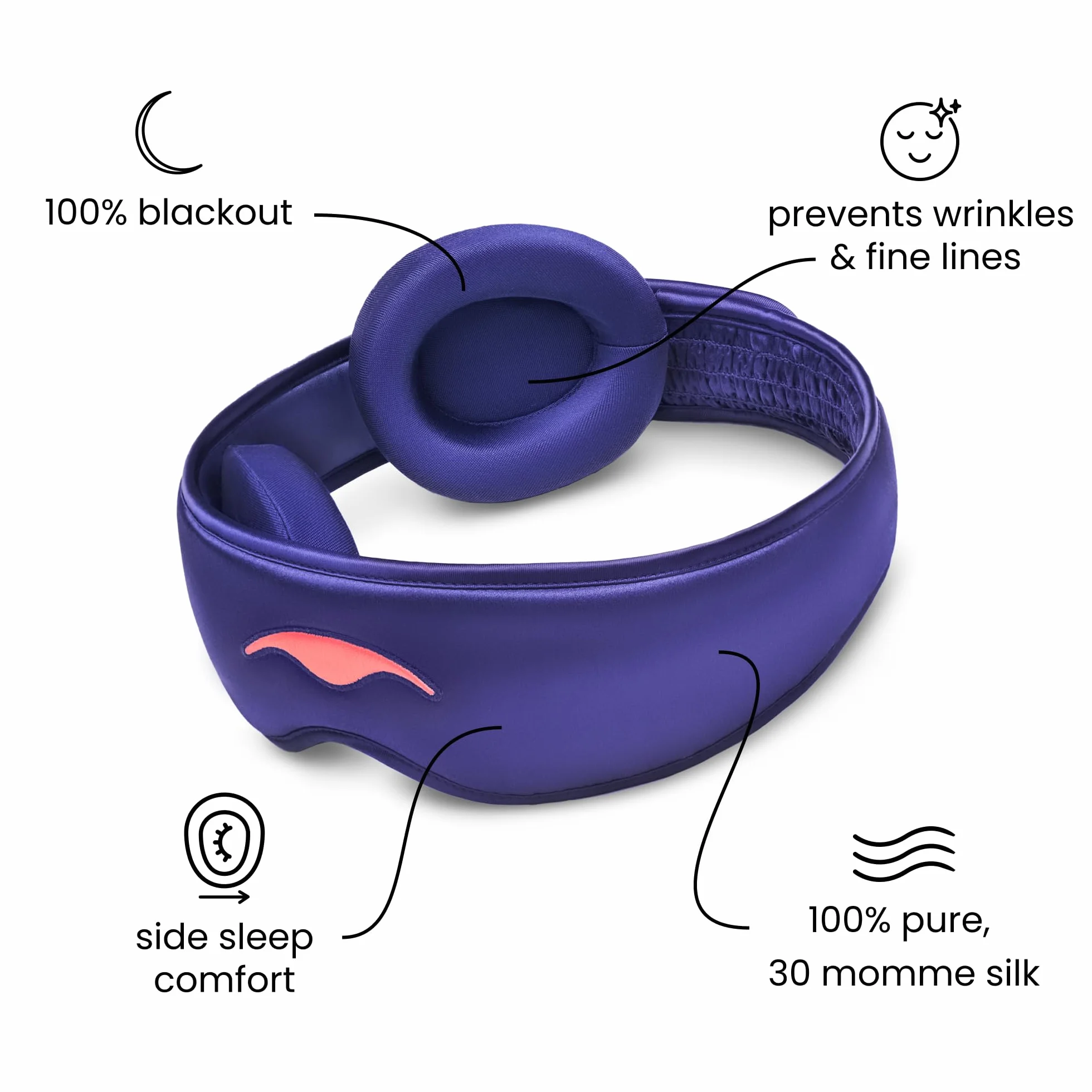 Manta Silk - Mascherina per dormire in seta di lusso con coppe per gli occhi in pura seta, delicata su pelle e capelli, traspirante, con vestibilità affusolata per il massimo comfort