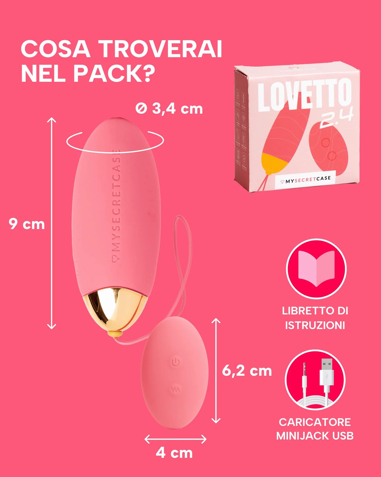 MySecretCase Ovetto Vibrante Donna Wireless Comando a Distanza 9 Vibrazioni Impermeabile Rosa