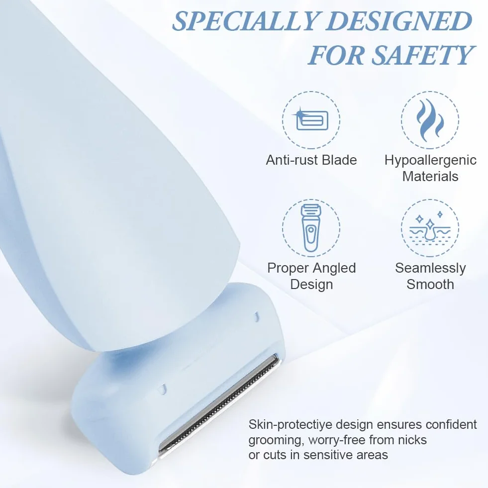 Rasoio Elettrico Donna Inguine, 2 in 1 IPX7 Rasoio Intimo ed Elettrico per Donne, Epilatore Viso Donna di Rimozione dei Peli per Bikini Ascelle Gambe Braccia E Viso, Ricaricabile Dry Wet