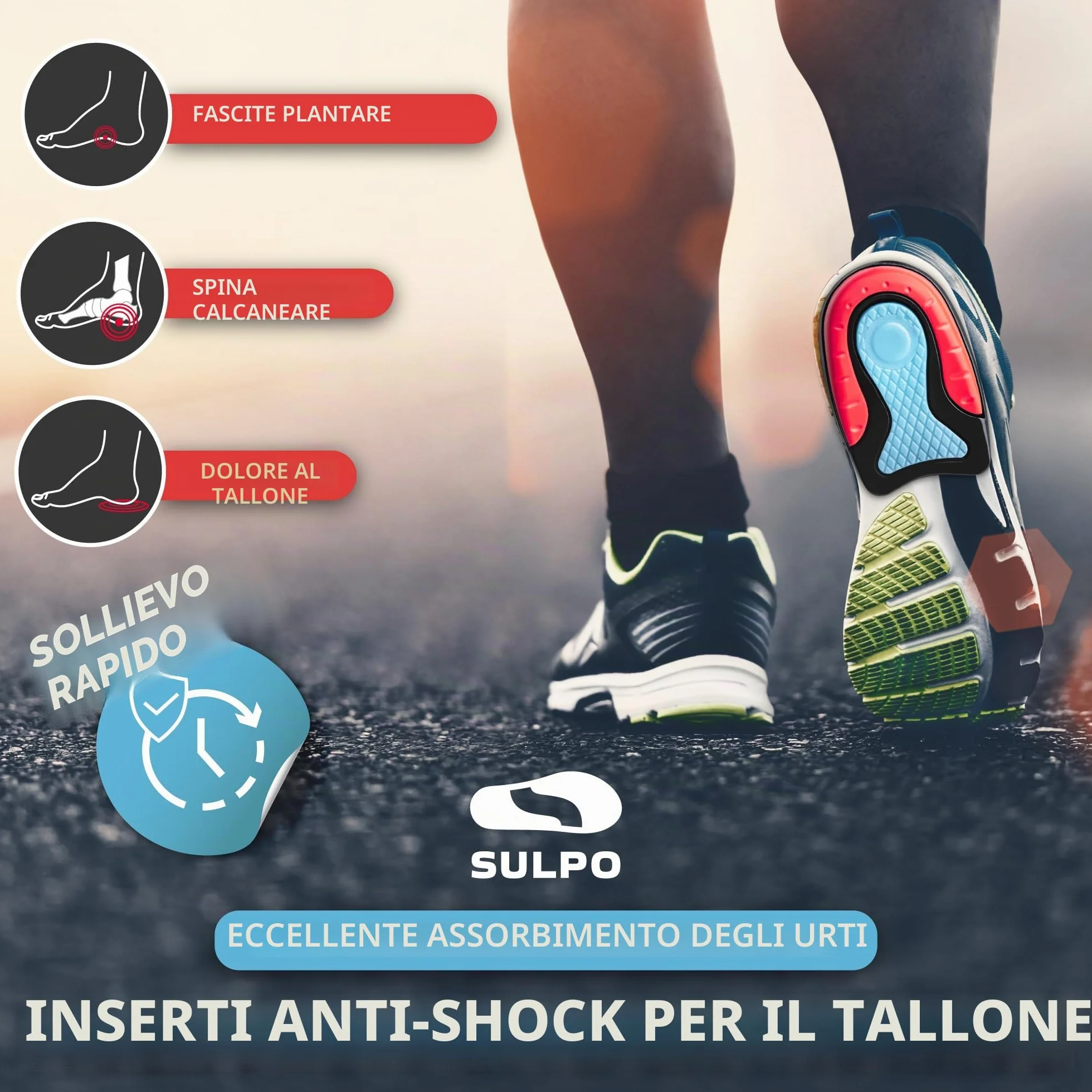 SULPO Talloniera in gel per tallonite e fascite plantare- solette tallone traspiranti e antiscivolo, plantari per sperone calcaneare, uomo e donna 40-46, 1 paio