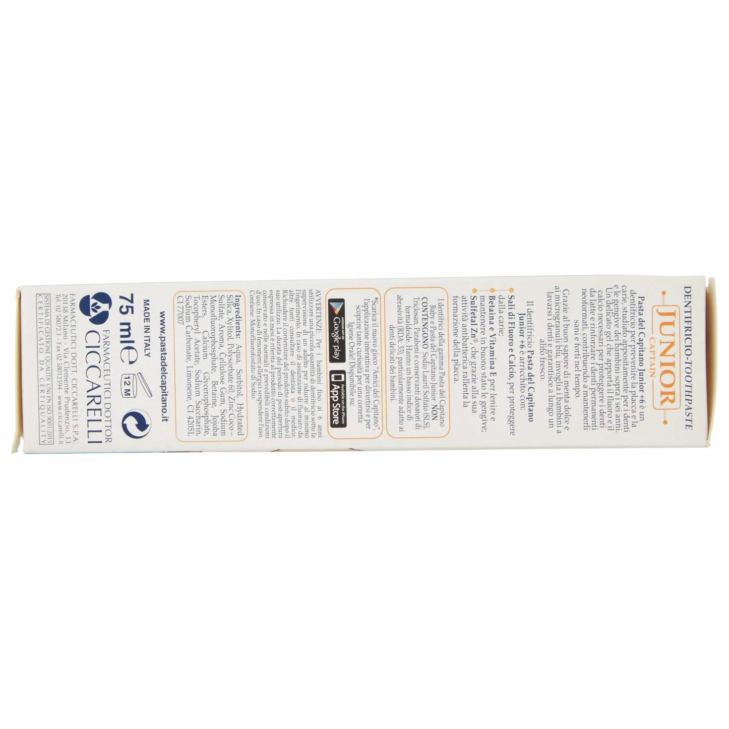 Pasta del Capitano Dentifricio Junior + 6, Menta Dolce, 75ml (Confezione da 2)