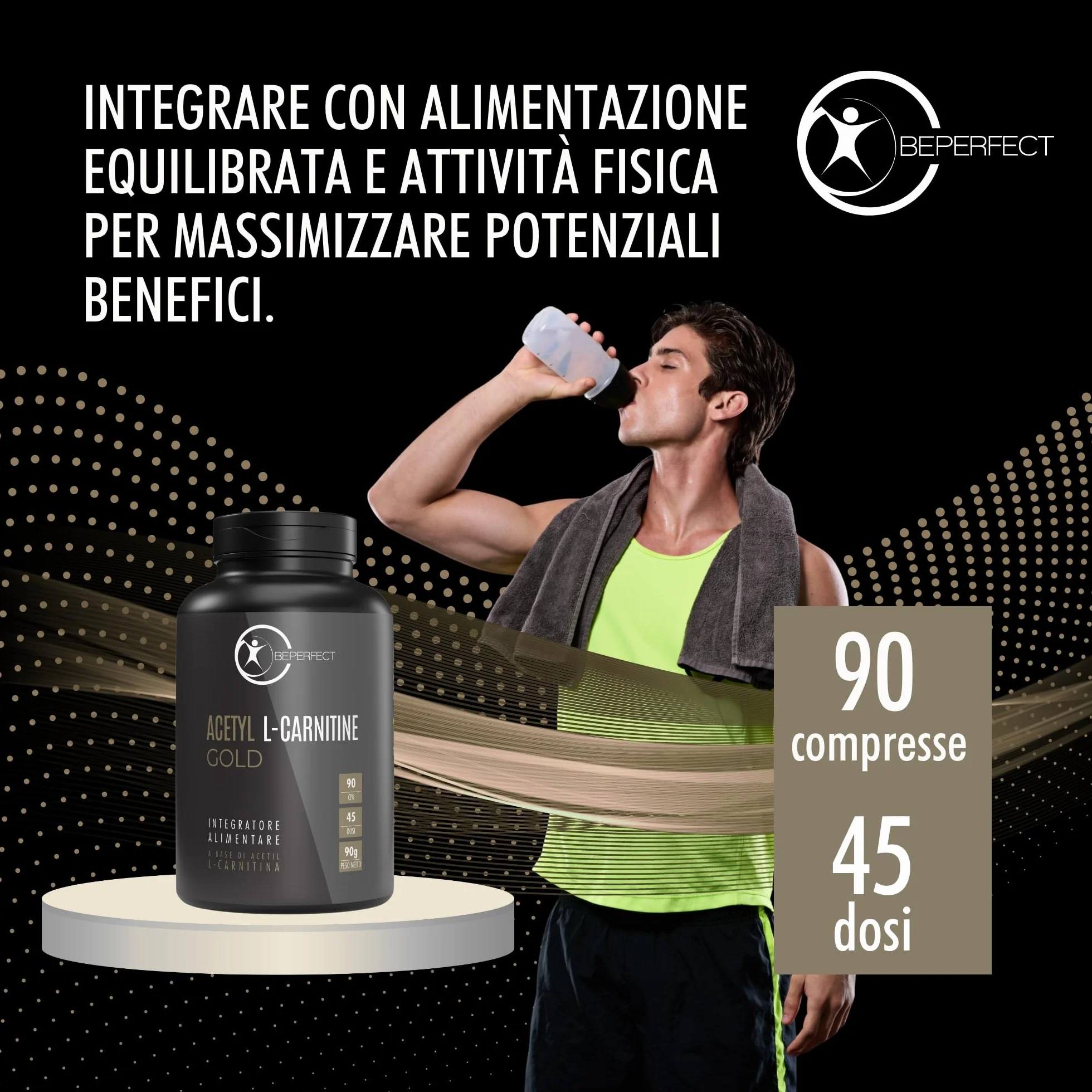 Acetil L-Carnitina Tartrato 3360 mg 90 Compresse Integratore Supporto Metabolico e Energetico