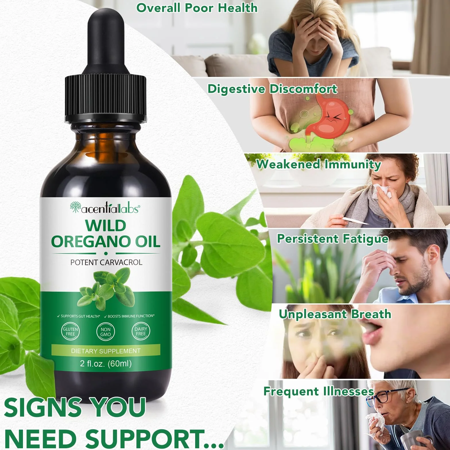 Olio di Origano 60ml Bio Olio Essenziale con Olio d'Oliva per Supporto Immunitario