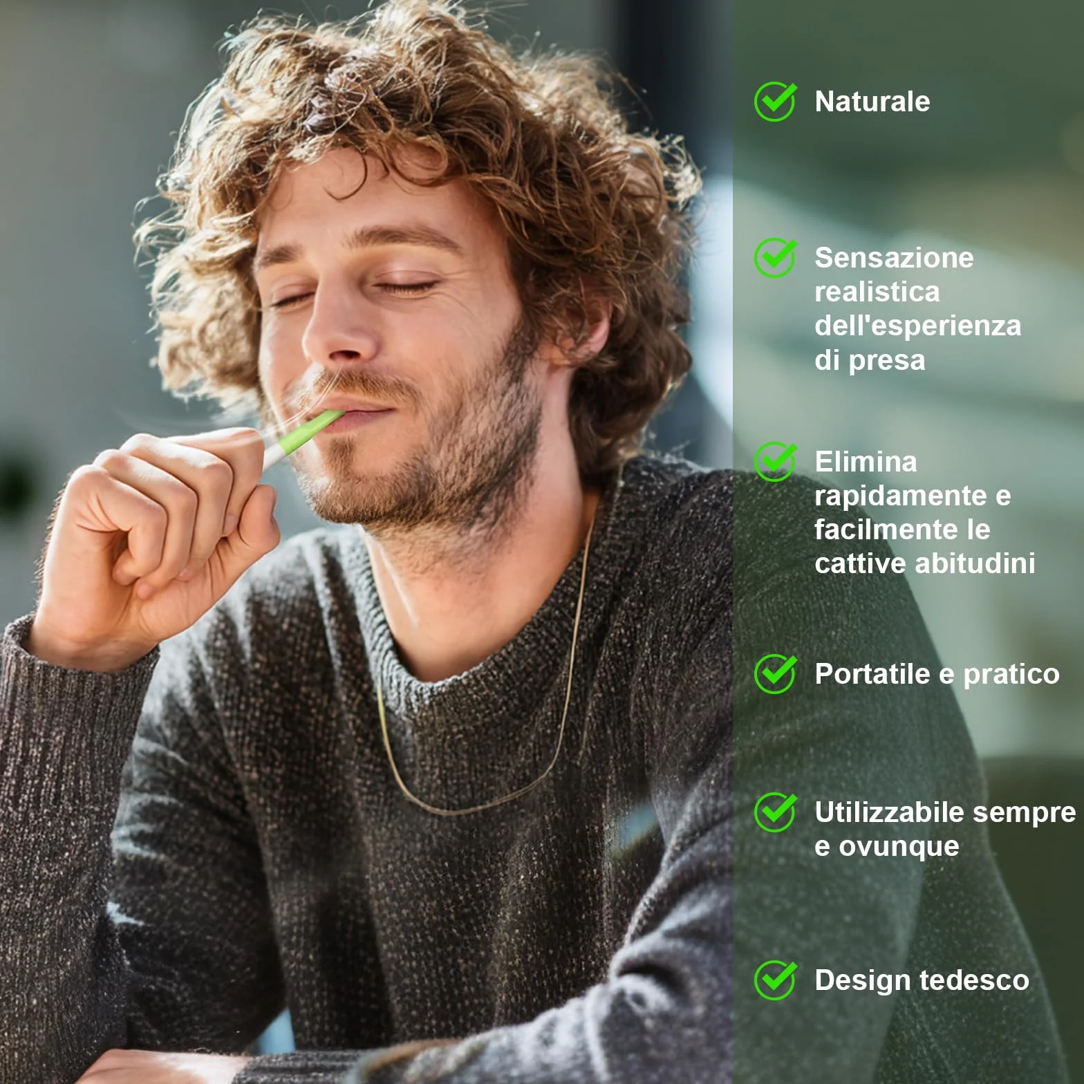 S1.0 3 PCS Smettere di Fumare Inalatore con Cartucce Filtro al Gusto di Menta Per Migliorare Respirazione Verde