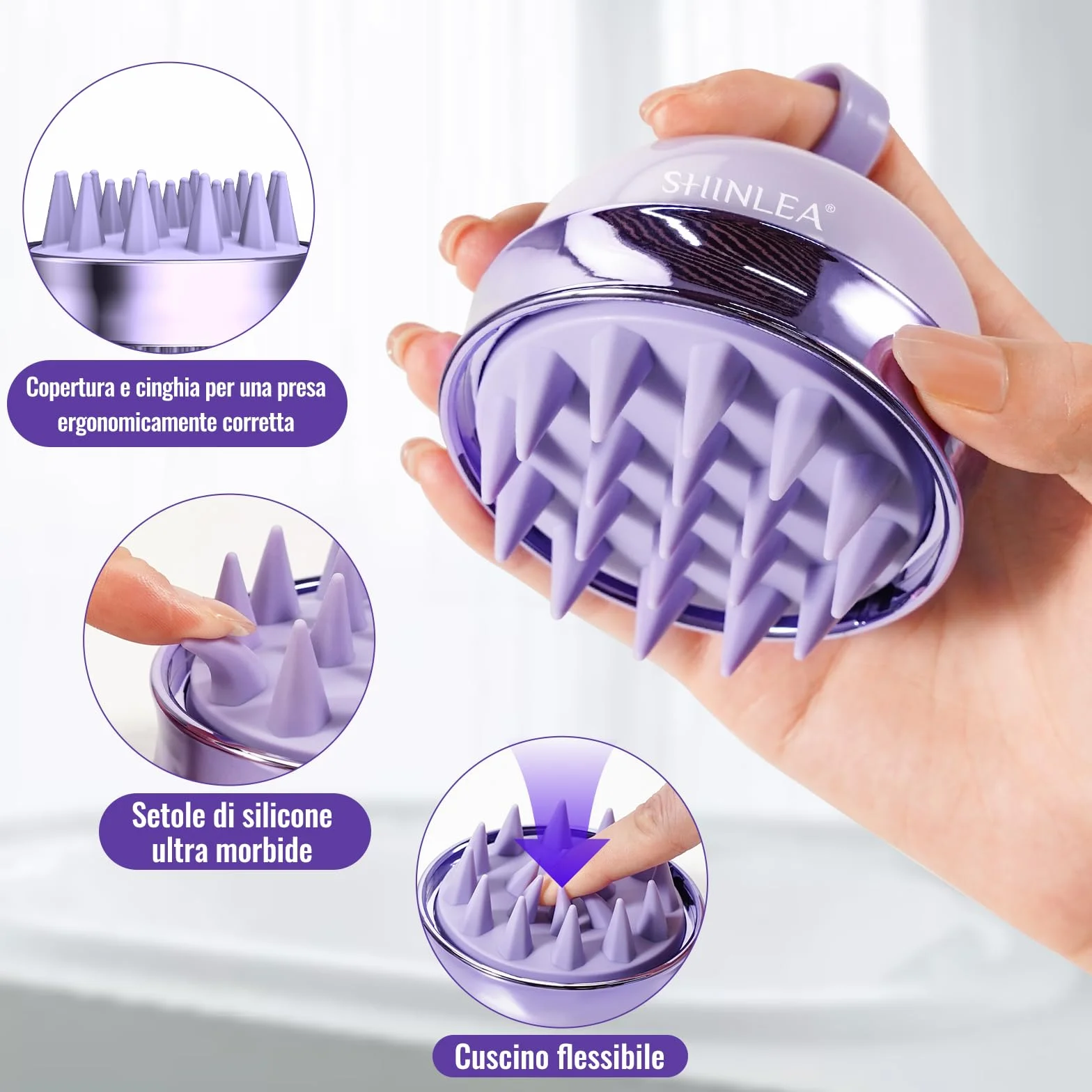 SHINLEA Spazzola massaggiante per cuoio capelluto in silicone double face per shampoo, pulizia profonda e massaggio capelli
