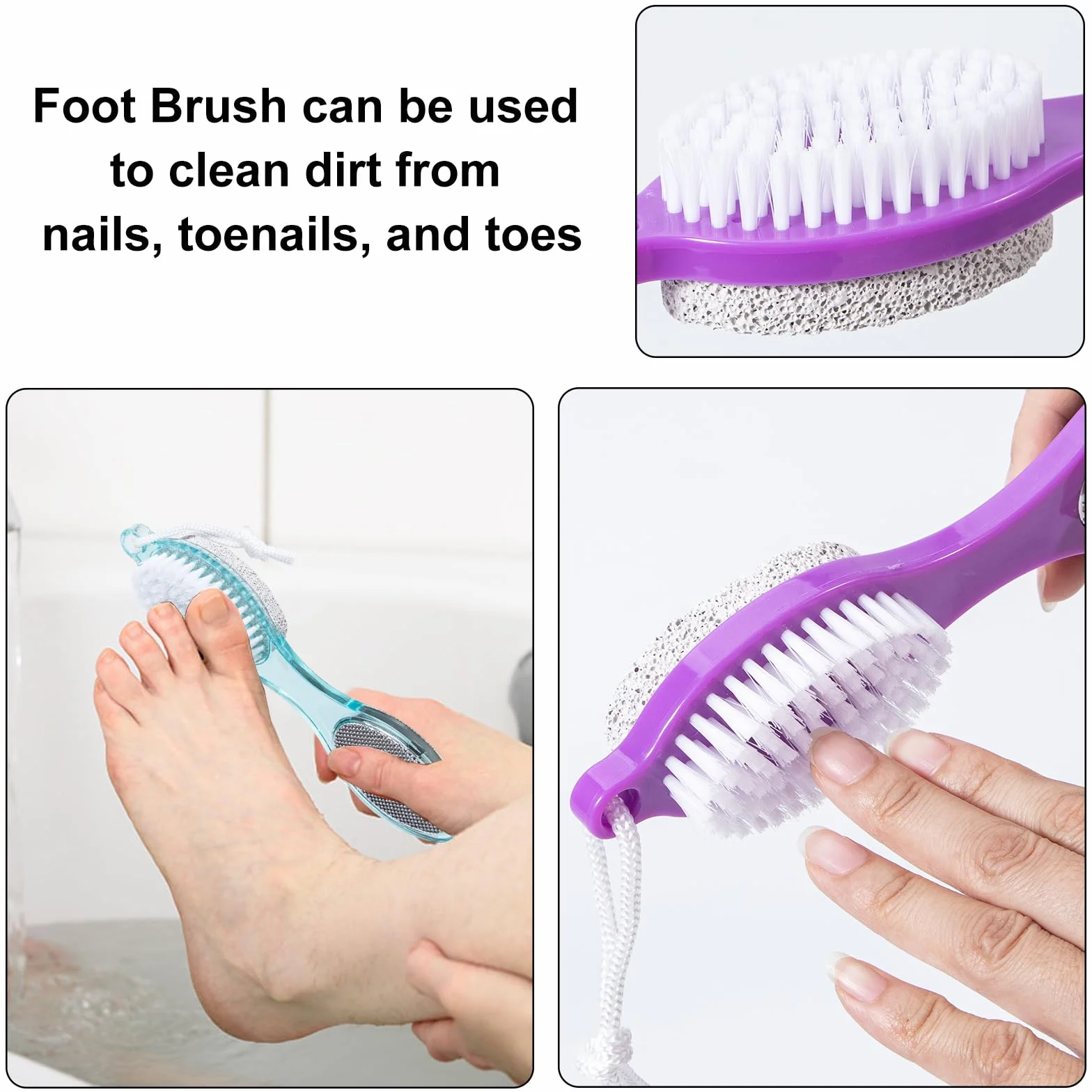 Spazzola in pietra pomice per piedi 4 in 1, scrubber doccia, lima calli, raspa e carta abrasiva, strumenti pedicure con manico