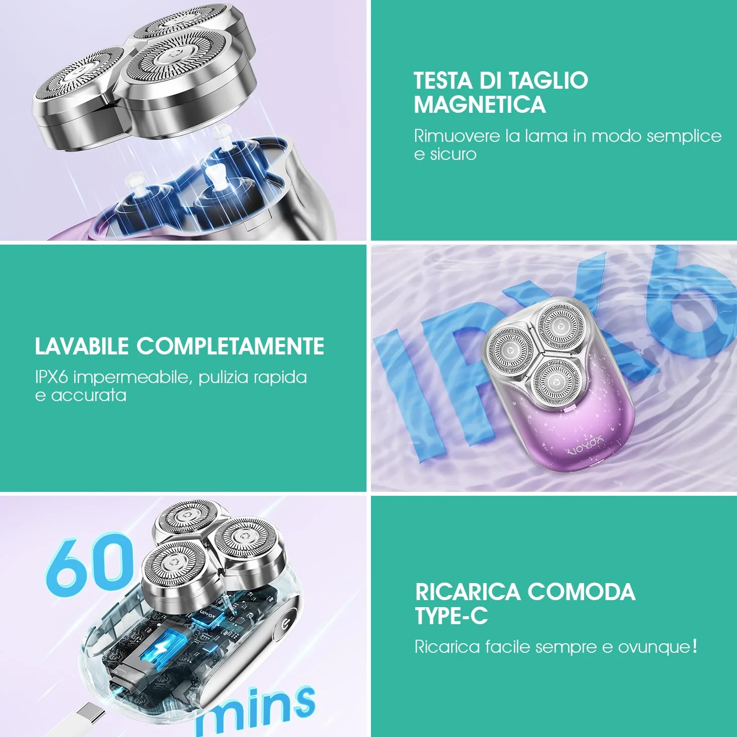 VOYOR Rasoio Elettrico Donna Depilatore Corpo Donna Rasoio Donna Inguine Viso Corpo Braccia Gambe, Impermeabile Rasoio Elettrico Corpo Portatile E Ricaricabile Rasoio Donna Elettrico ES310 (Viola)