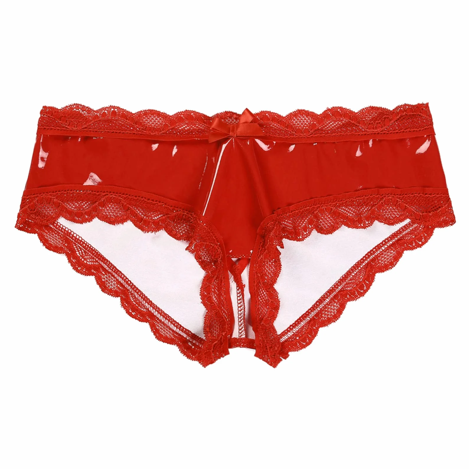 FEESHOW Donna Wetlook Slip Ouvert G String Tanga Pelle Verniciata Intimo Passo Aperto