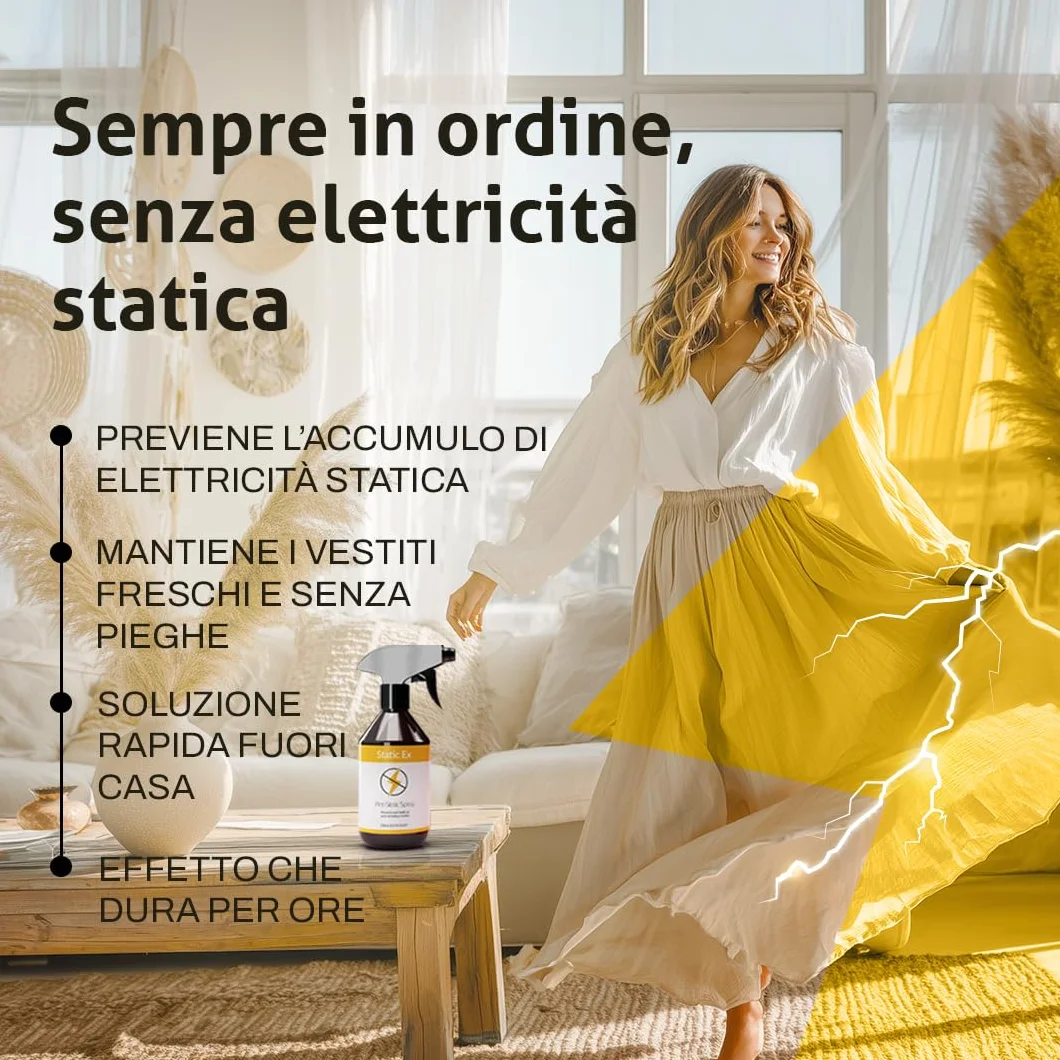 Spray Antistatico per Vestiti 250ml Elimina Elettricità Statica su Tessuti