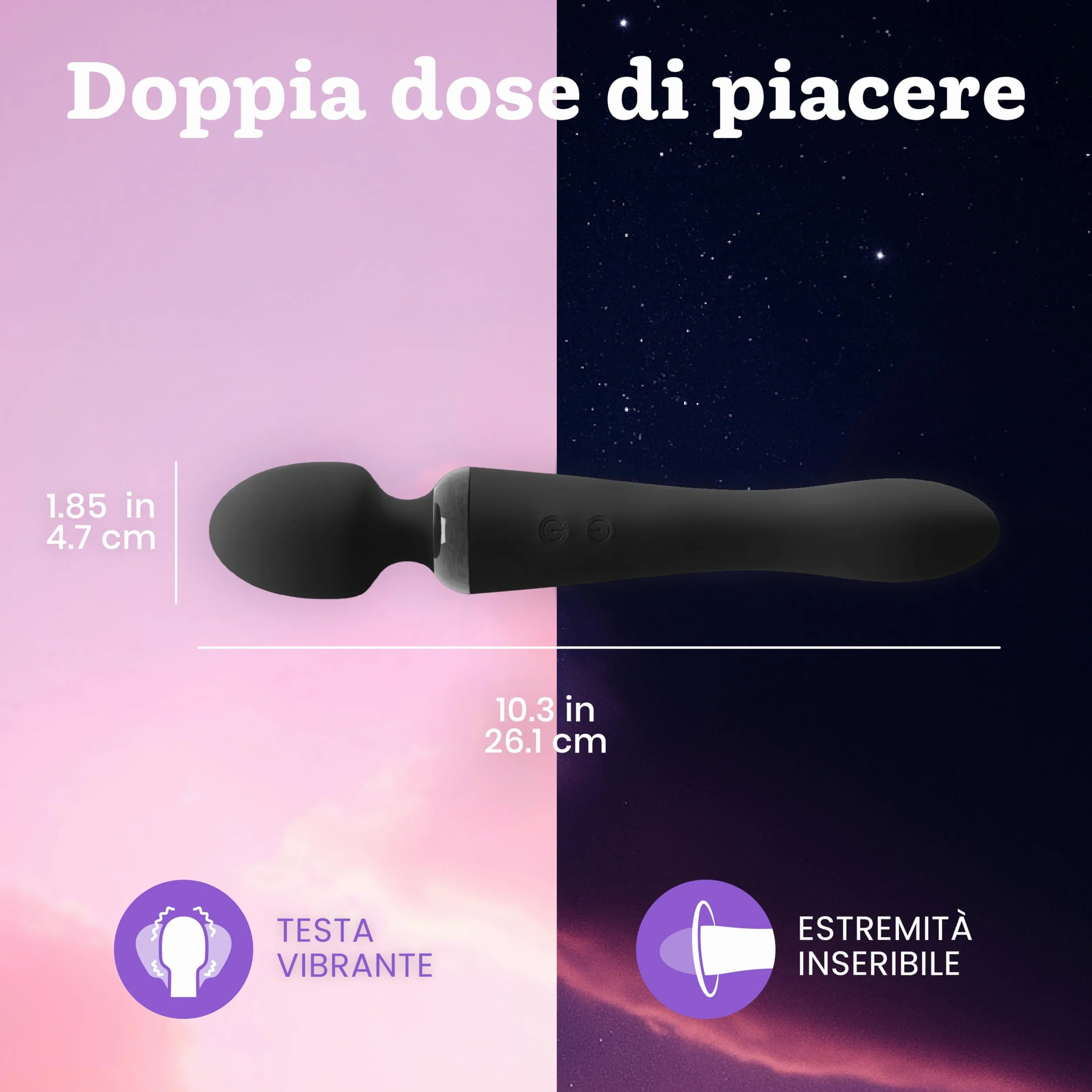 Vibratore Doppio di Oliver James – Wand Massaggiante e Dildo Vibrante con 10 Modalità di Piacere, in Silicone Resistente all’Acqua, Giocattoli Sessuali per Coppie e Donne (Nero)