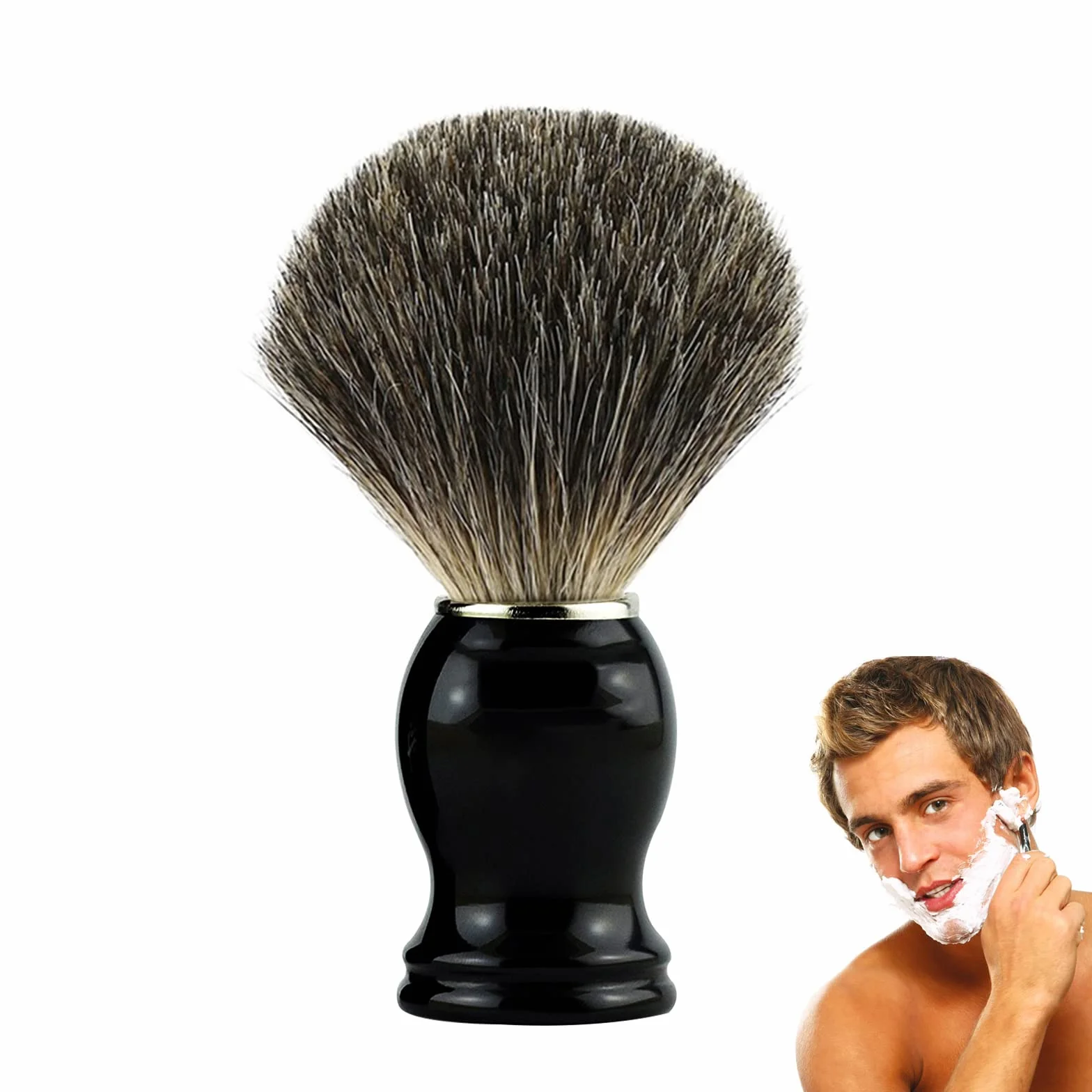 Pennello da Barba in Tasso,Pennello da Barba Professionale in pelo con vere setole di tasso per Sapone Schiuma Crema da Barba,Pennello da Barba per uomo Barbiere Parrucchiere/Salone