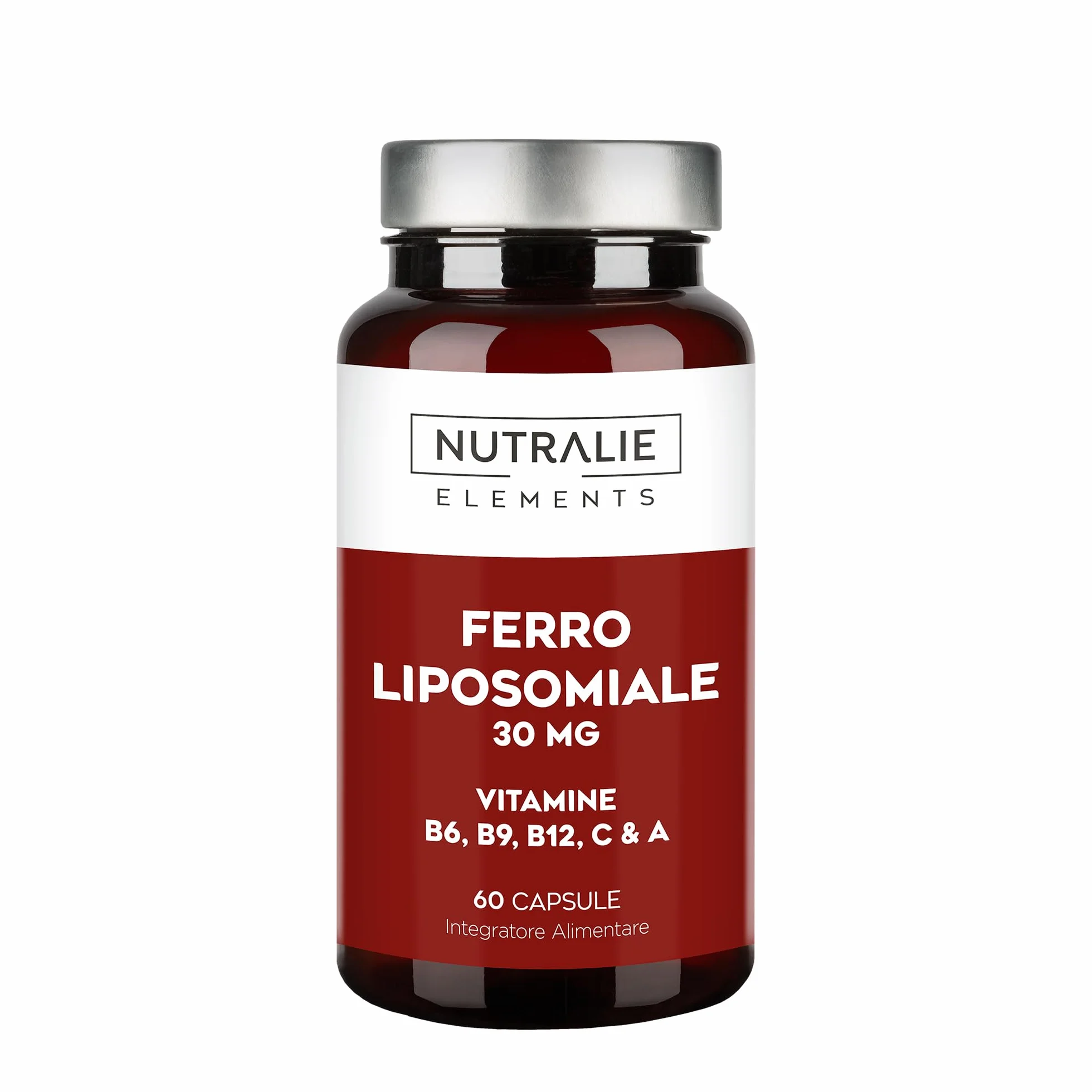 Ferro Liposomiale 30mg Stanchezza e Affaticamento - Con Vitamina C, B12, Acido Folico, A e B6 - Integratore di Ferro - 60 Capsule Liposomal Iron Nutralie