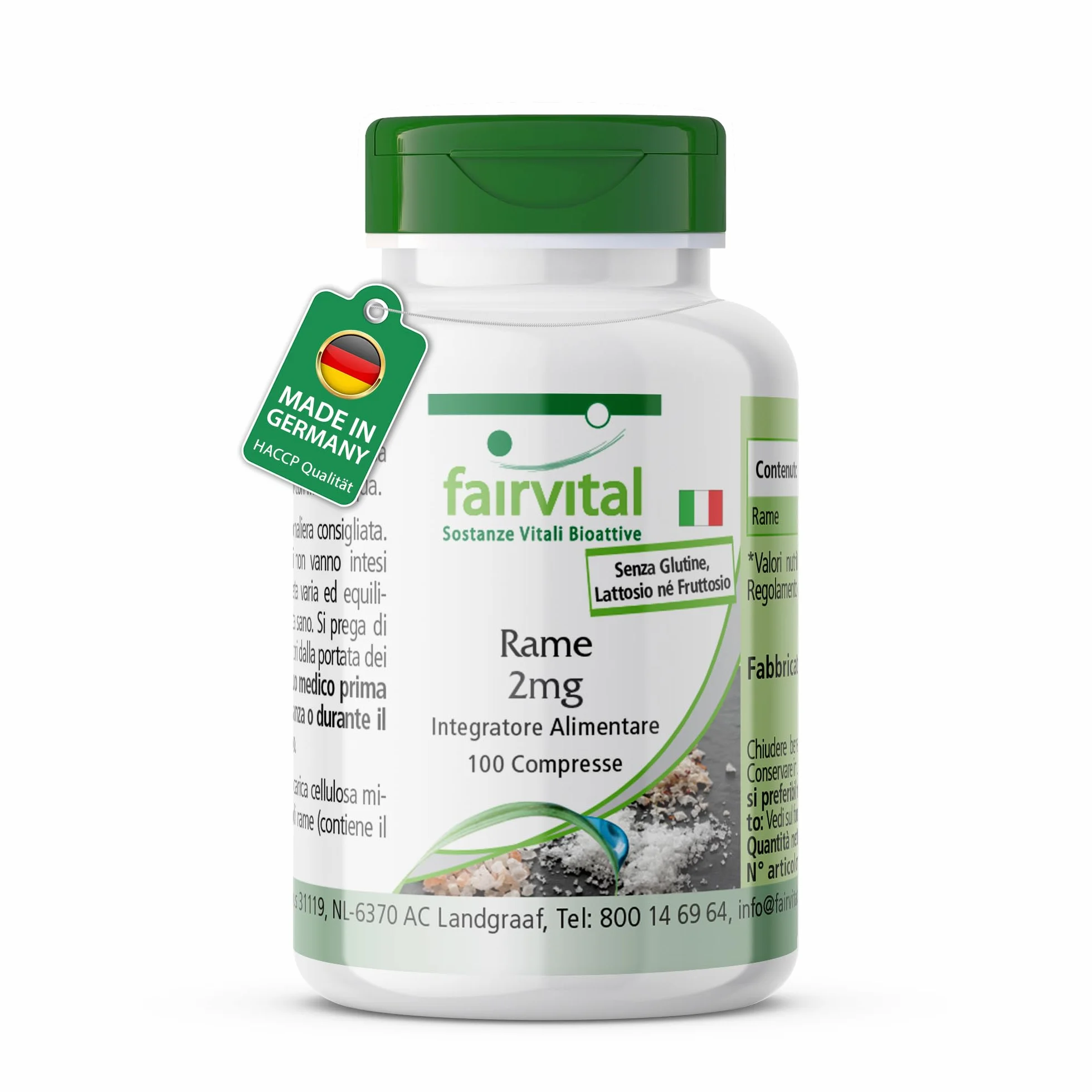 fairvital Compresse di rame 2 mg, ALTO DOSAGGIO, integratore alimentare a base di bisglicinato di rame, vegano, 100 compresse, facili da deglutire
