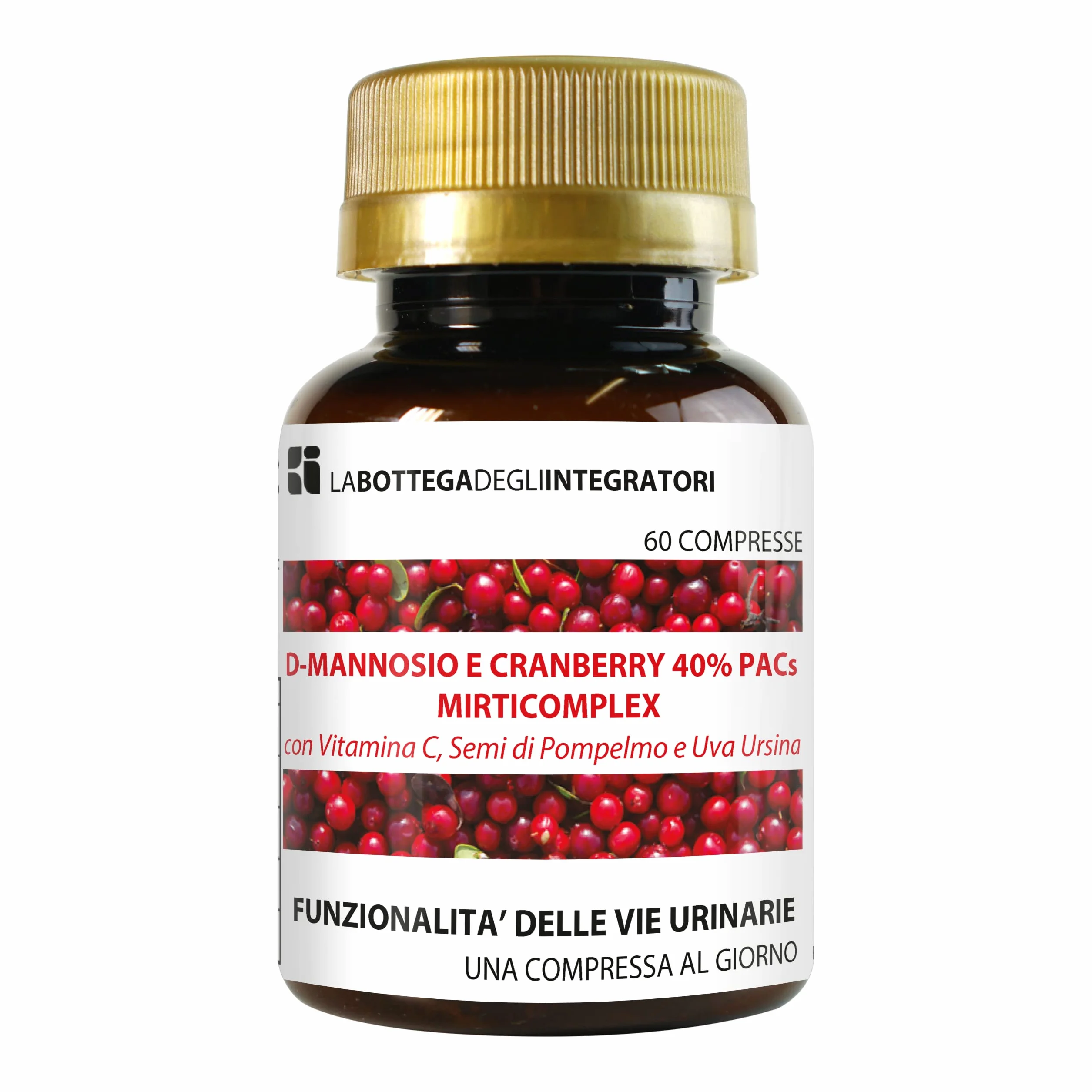 D - Mannosio e Cranberry 40% PAC Mirti Complex con Semi di Pompelmo, Uva Ursina e Vitamina C | 60 compresse 1 al dì | Mirtillo Rosso ad Alto Dosaggio
