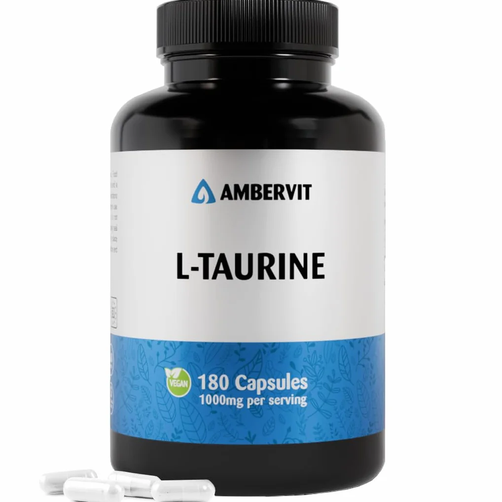 Ambervit Taurina Integratore 1000 mg 180 capsule Aminoacido Vegano Alto Dosaggio Senza Riempitivi Artificiali Senza Glutine