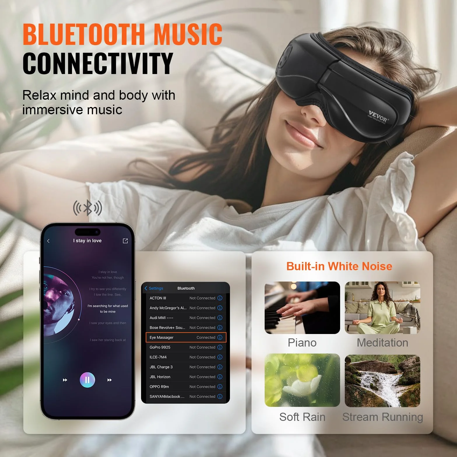 VEVOR Massaggiatore per occhi con calore, maschera massaggio oculare 5 modalità musica Bluetooth pieghevole 180°